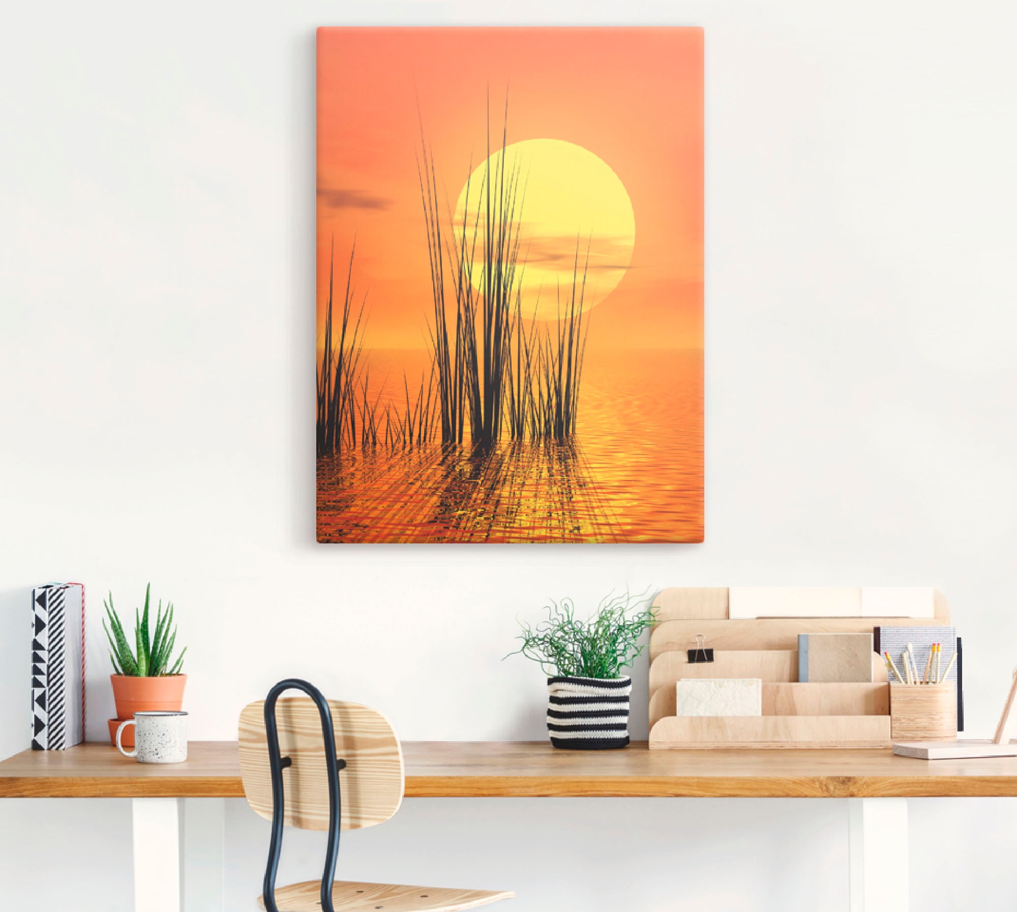 Artland Wandbild »Sonnenuntergang mit Schilf«, Sonnenaufgang & -untergang, (1 St.), als Leinwandbild, Poster, Wandaufkleber in verschied. Größen