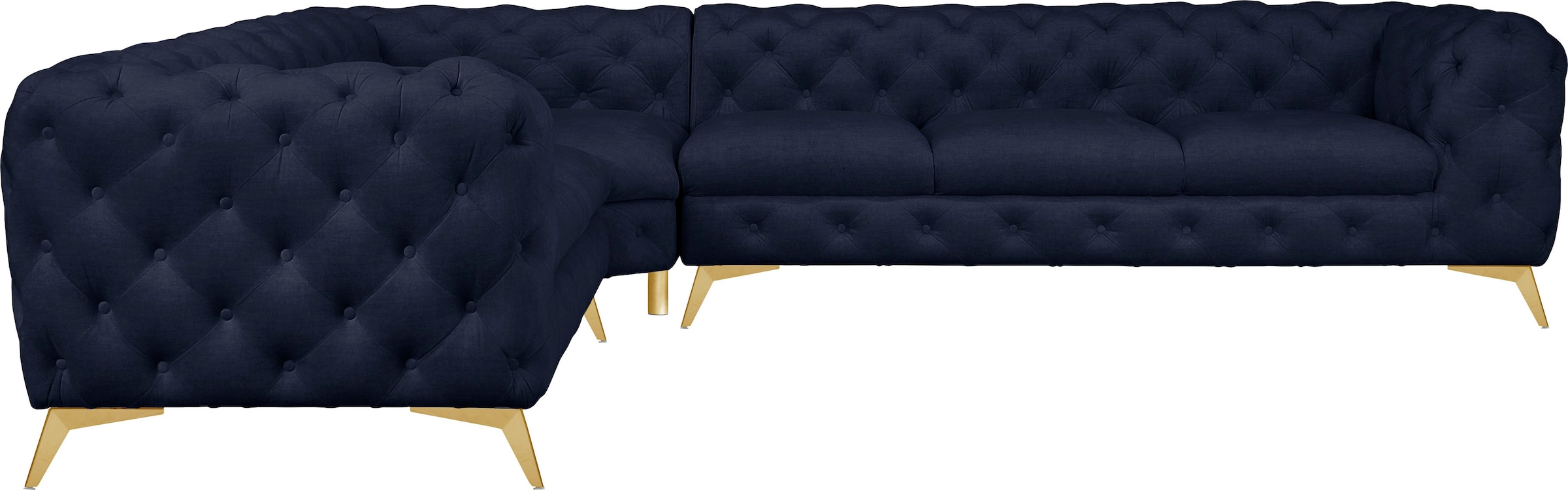 Leonique Chesterfield-Sofa »Ecksofa GLYNIS L-Form mit Wellenunterfederung, Maße B/T/H 323/264/75cm«, aufwändige Knopfheftung, moderne Chesterfield Optik, Fußfarbe wählbar