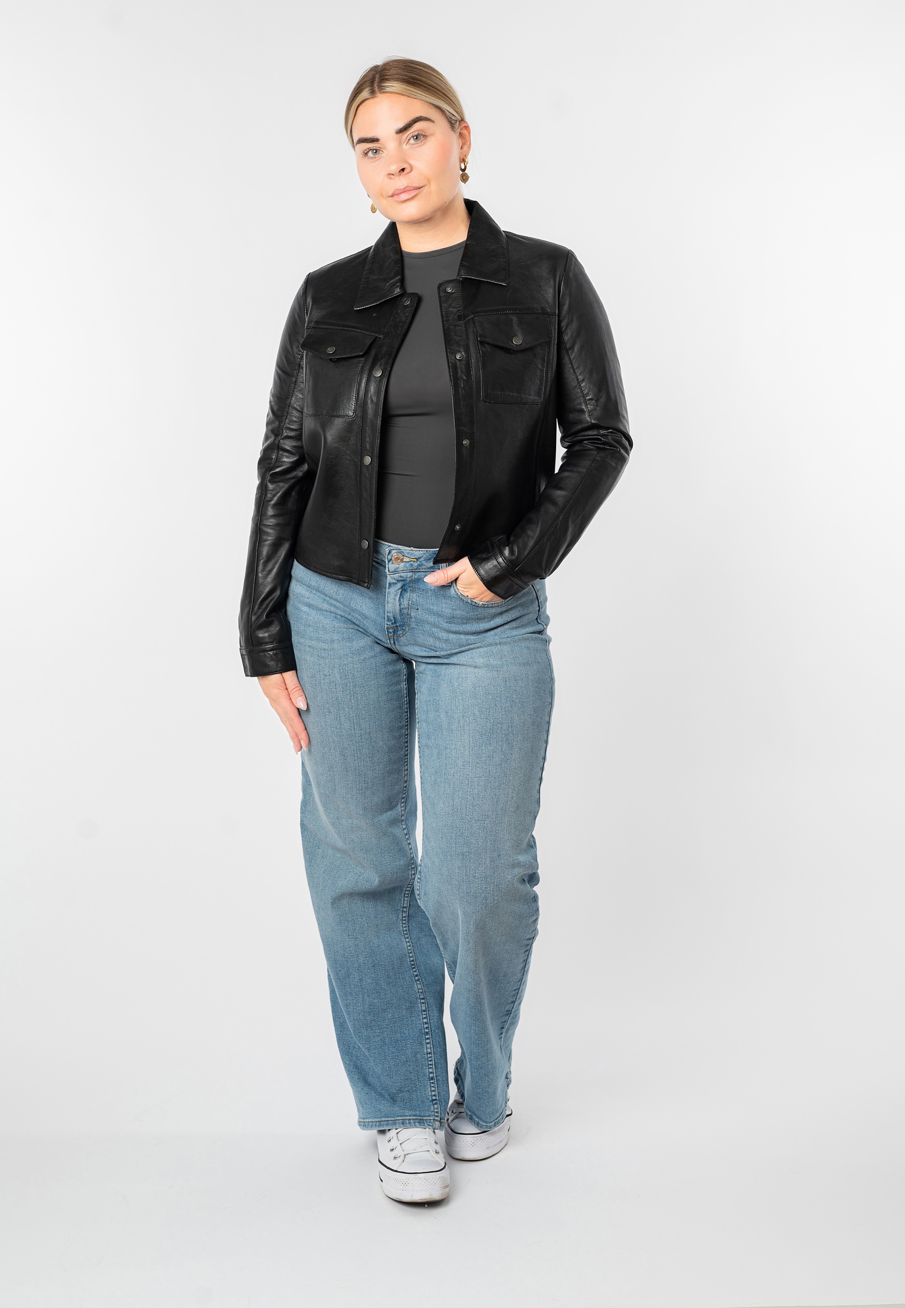 Mauritius Lederjacke »MWFeodora« Hemdjacke mit Umlegekragen