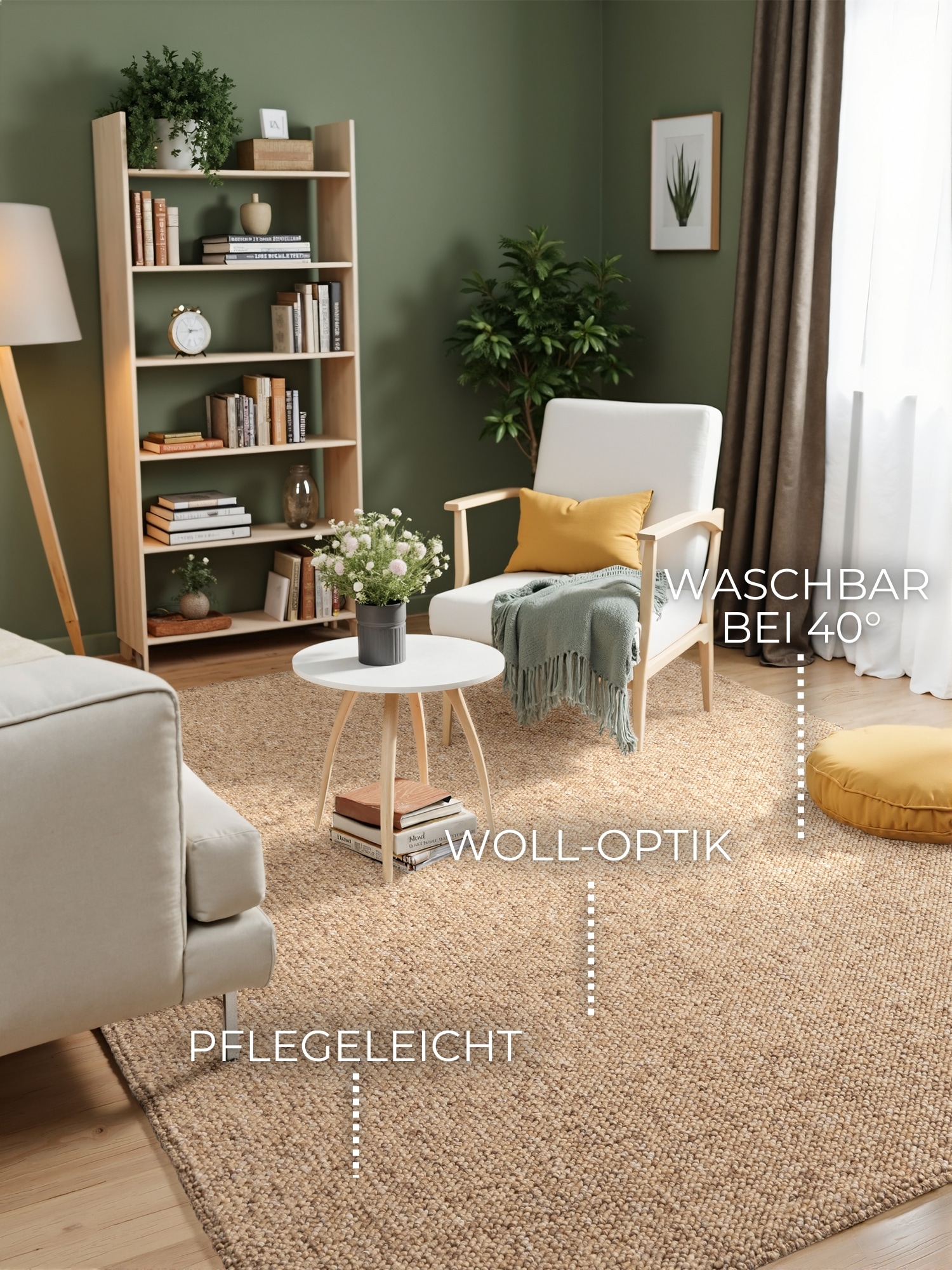 ELLE DECORATION Teppich »Rocco«, rechteckig, 10 mm Höhe, Läufer, waschbar, Wohnzimmer, Esszimmer, Woll-Optik
