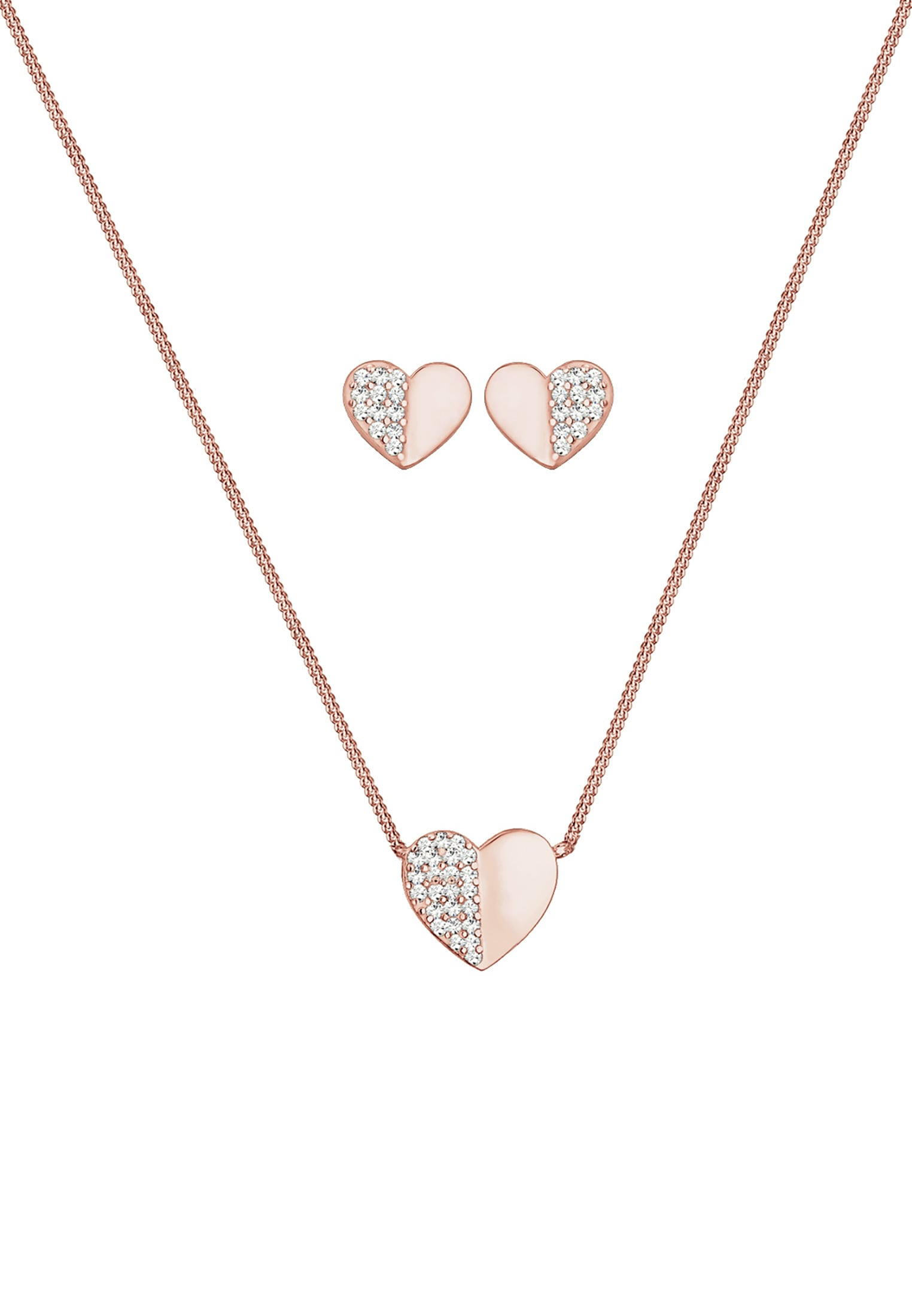 Elli Schmuckset »Herz Glas Kristalle Weiß 925 Sterling Silber«