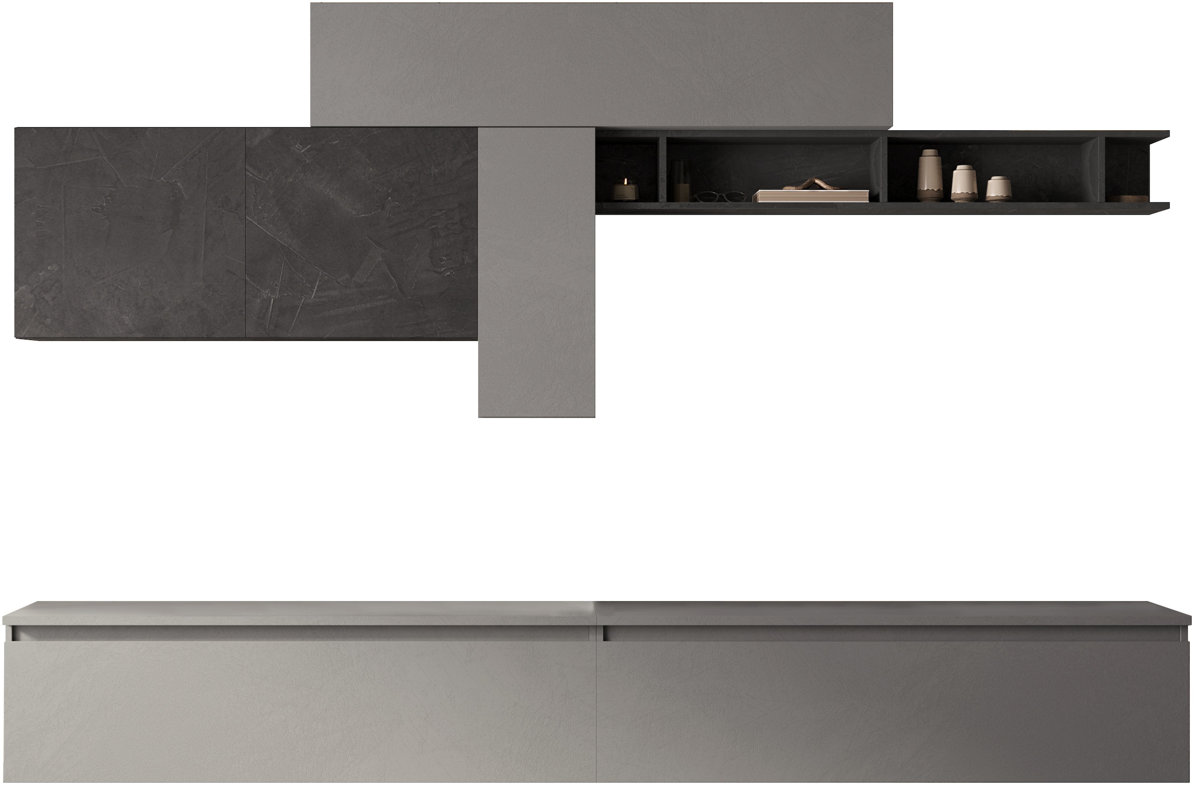 INOSIGN Wohnwand »INFINITY, 7tlg. Breite 276 cm, Höhe variabel, Schrankwand, Anbauwand«, (2x Lowboard, 2x Hängeschrank, 2x Hängewürfel, Wandregal)