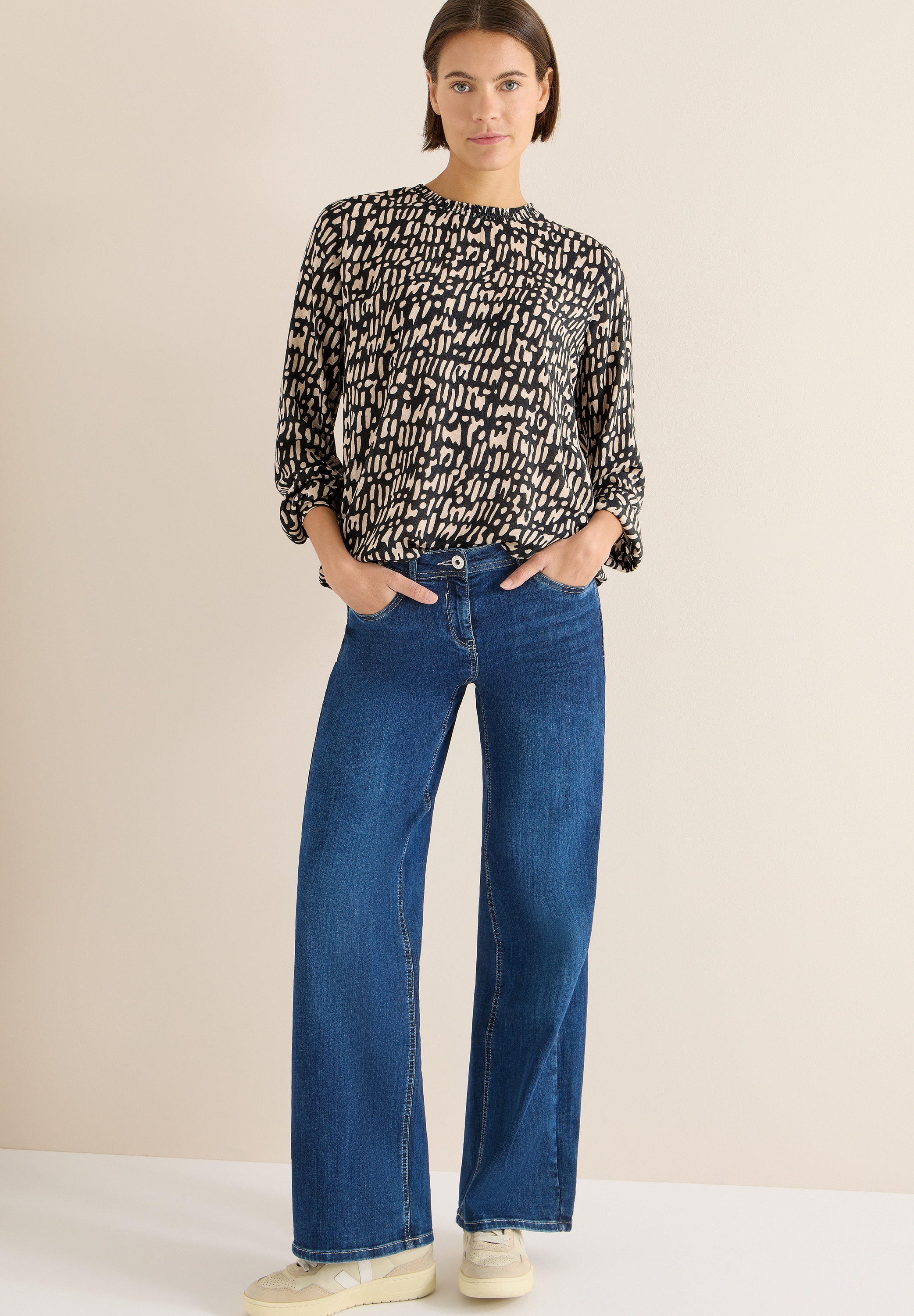 Cecil Langarmbluse mit Smock-Ausschnitt und grafischem Muster