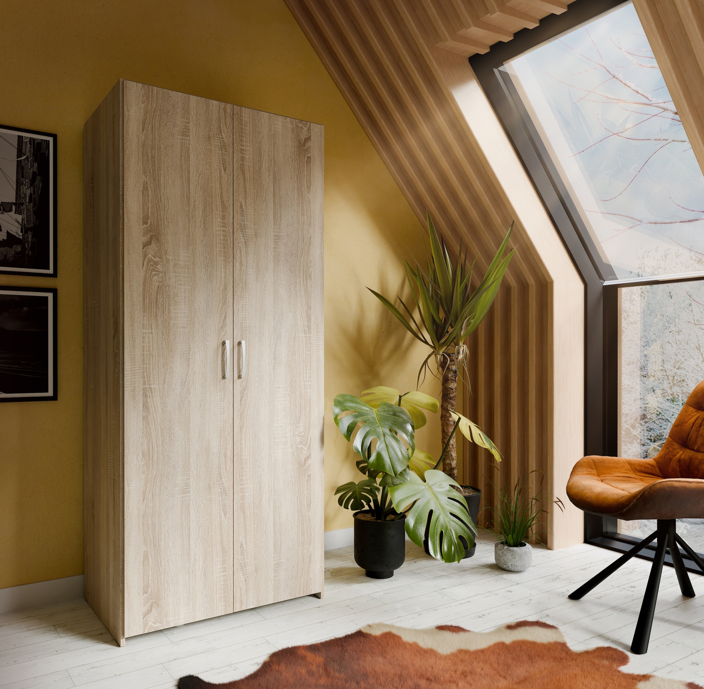 FORTE Drehtürenschrank 2 Dekore, Mehrzweckschrank, Einlegeböden optional