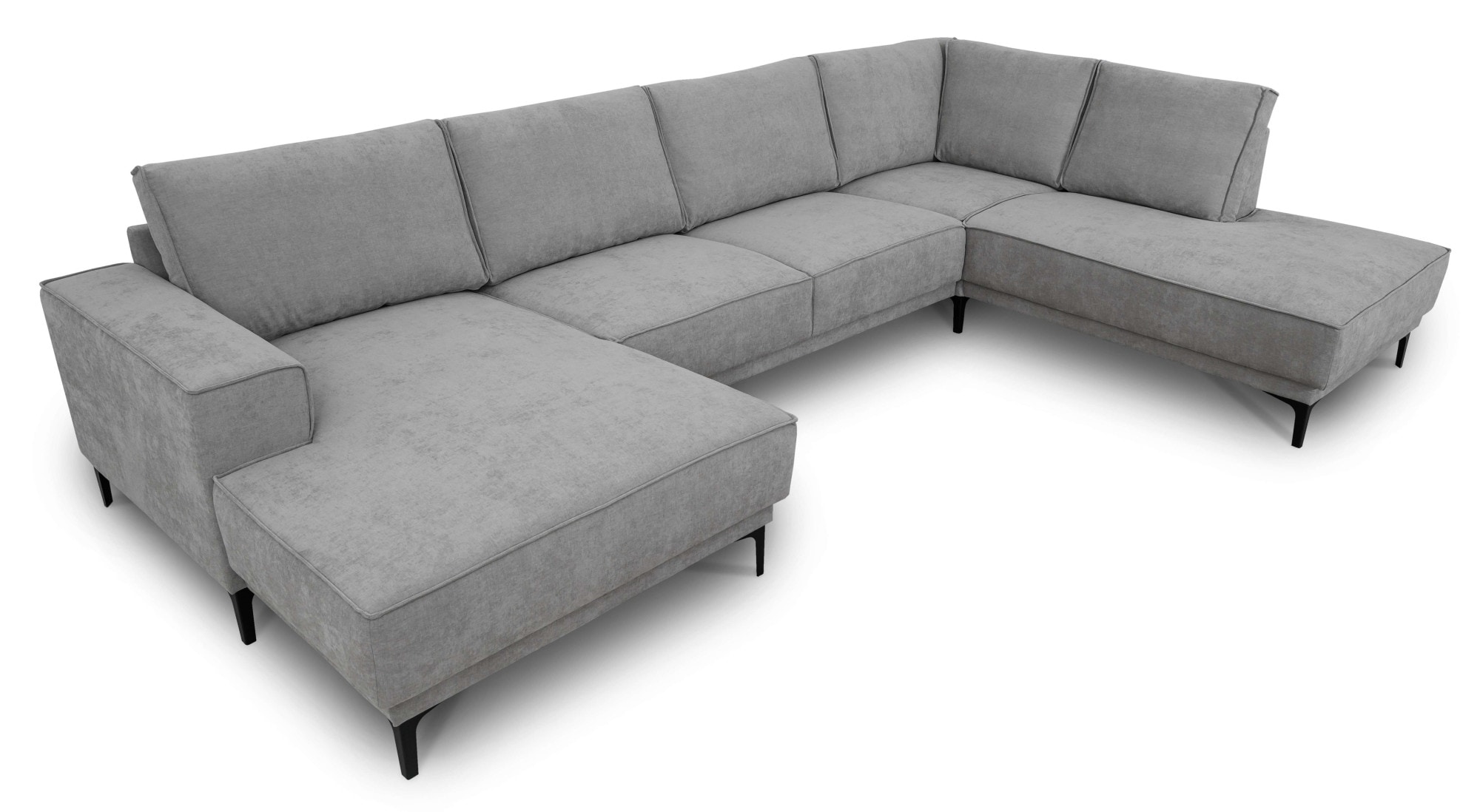 Places of Style Wohnlandschaft »XXL Sofa Oland, Struktur, Flachgewebe, Luxus-Microfaser, Boucle«, U-Form, 345 cm, Wellenunterfederung, Skandi-Design, Metallfüße