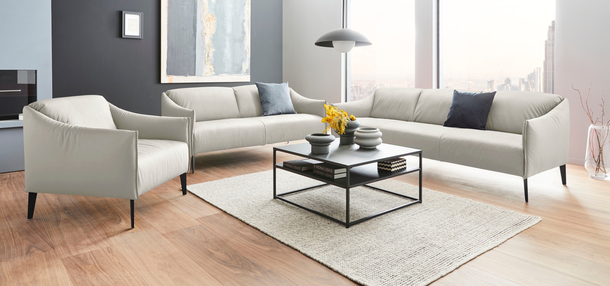 W.SCHILLIG 2,5-Sitzer »sally« mit Metall-Winkelfüßen in Schwarz pulverbeschichtet, Breite 194 cm