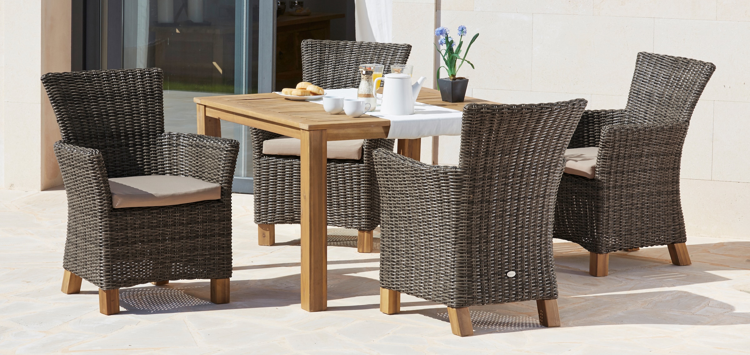 MERXX Garten-Essgruppe »Toskana« 9 Stk. tlg. 4 Sessel, Tisch 110x110x75 cm, günstig online kaufen
