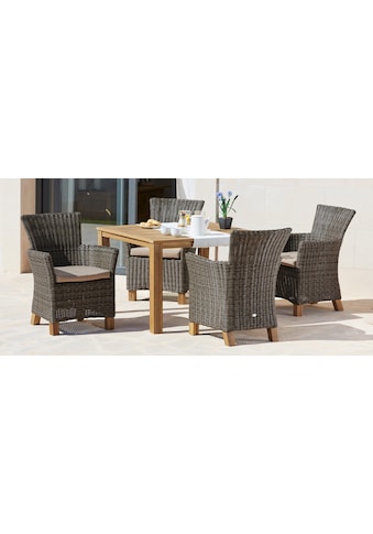 Garten-Essgruppe »Toskana«, (9 tlg.), 4 Sessel, Tisch 110x110x75 cm, Polyrattan/Akazie