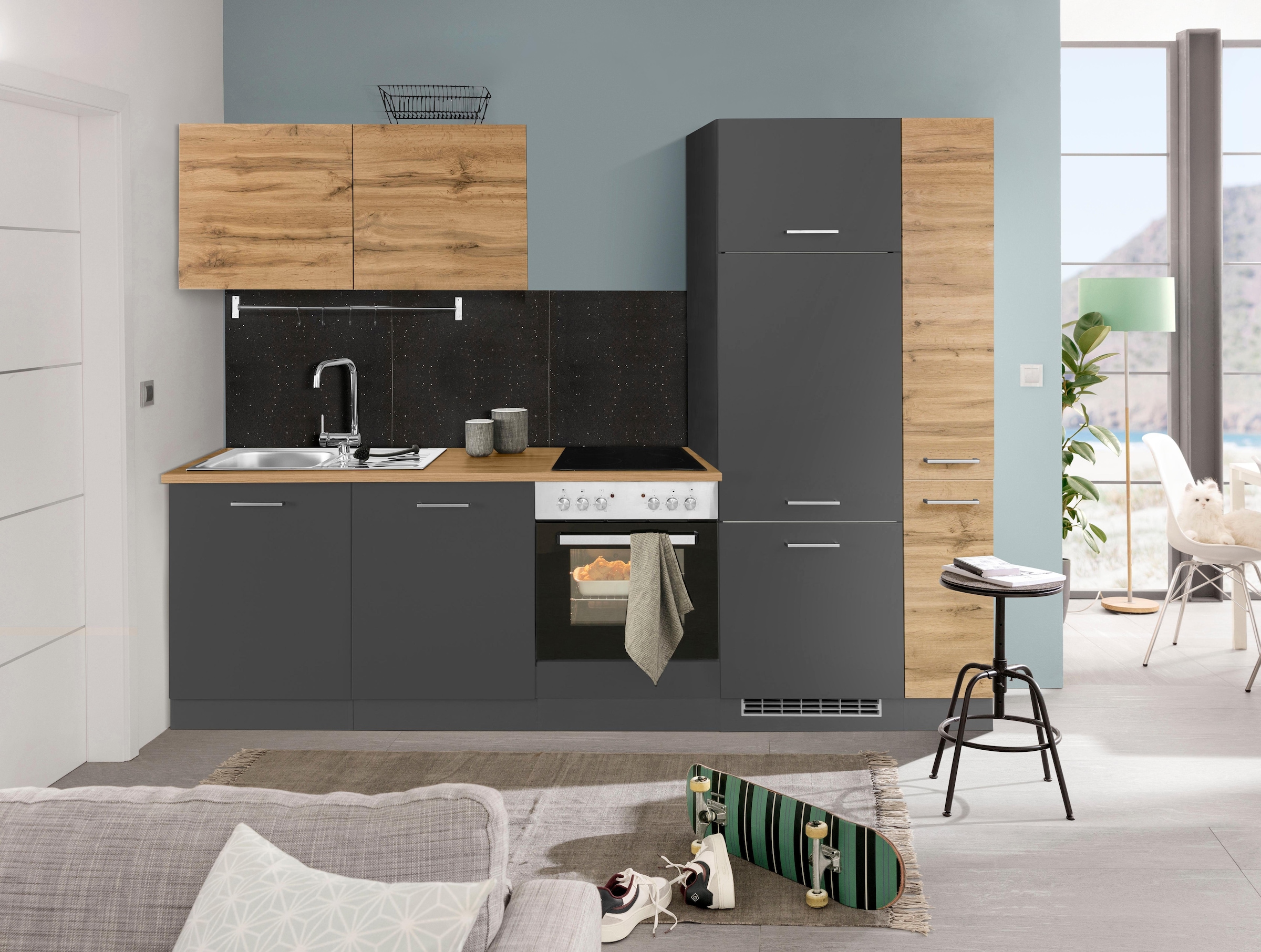 KOCHSTATION Küchenzeile »KS-Kehl«, ohne E-Geräte, Breite 270 cm, für Kühlschrank