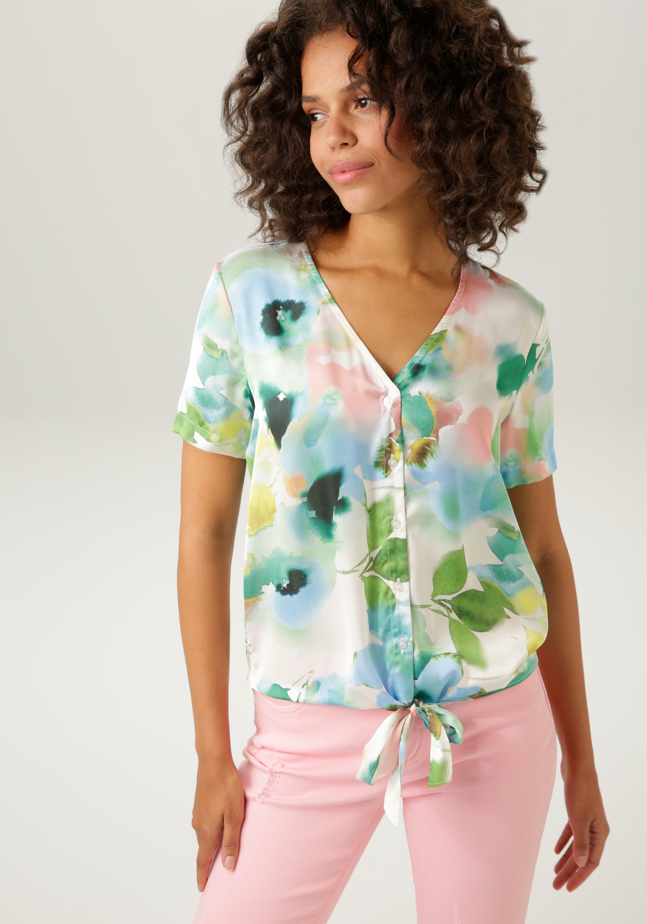 Aniston CASUAL Blumendruck Batik-Look Kurzarmbluse, NEUE KOLLEKTION - online im kaufen mit