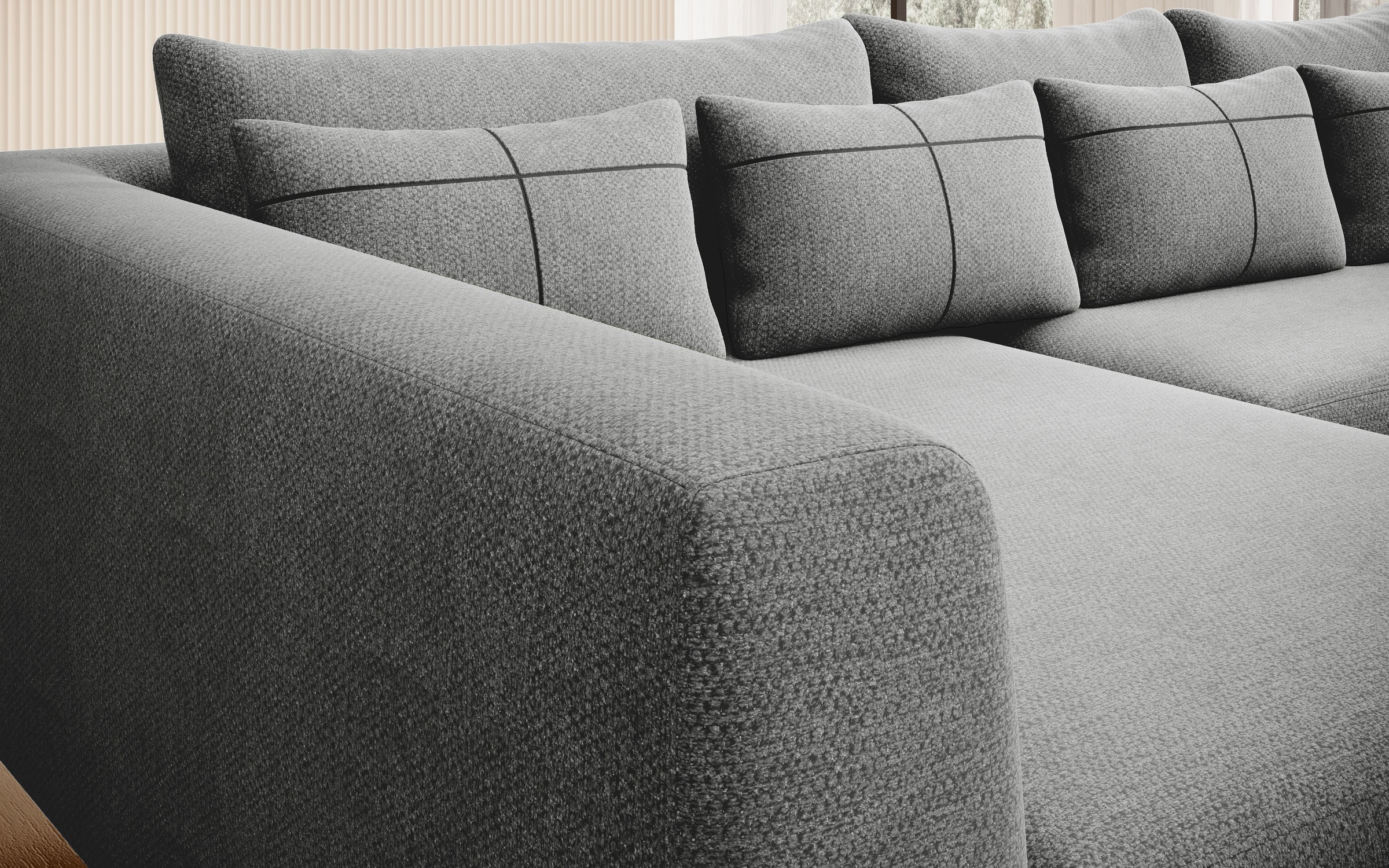 INOSIGN Ecksofa »Cross, mit softem Sitz, L-Form, wendbare Zierkissen, Breite 284 cm«, Couch mit vielen Kissen, stylische Kreuznaht, elegante Metallfüße