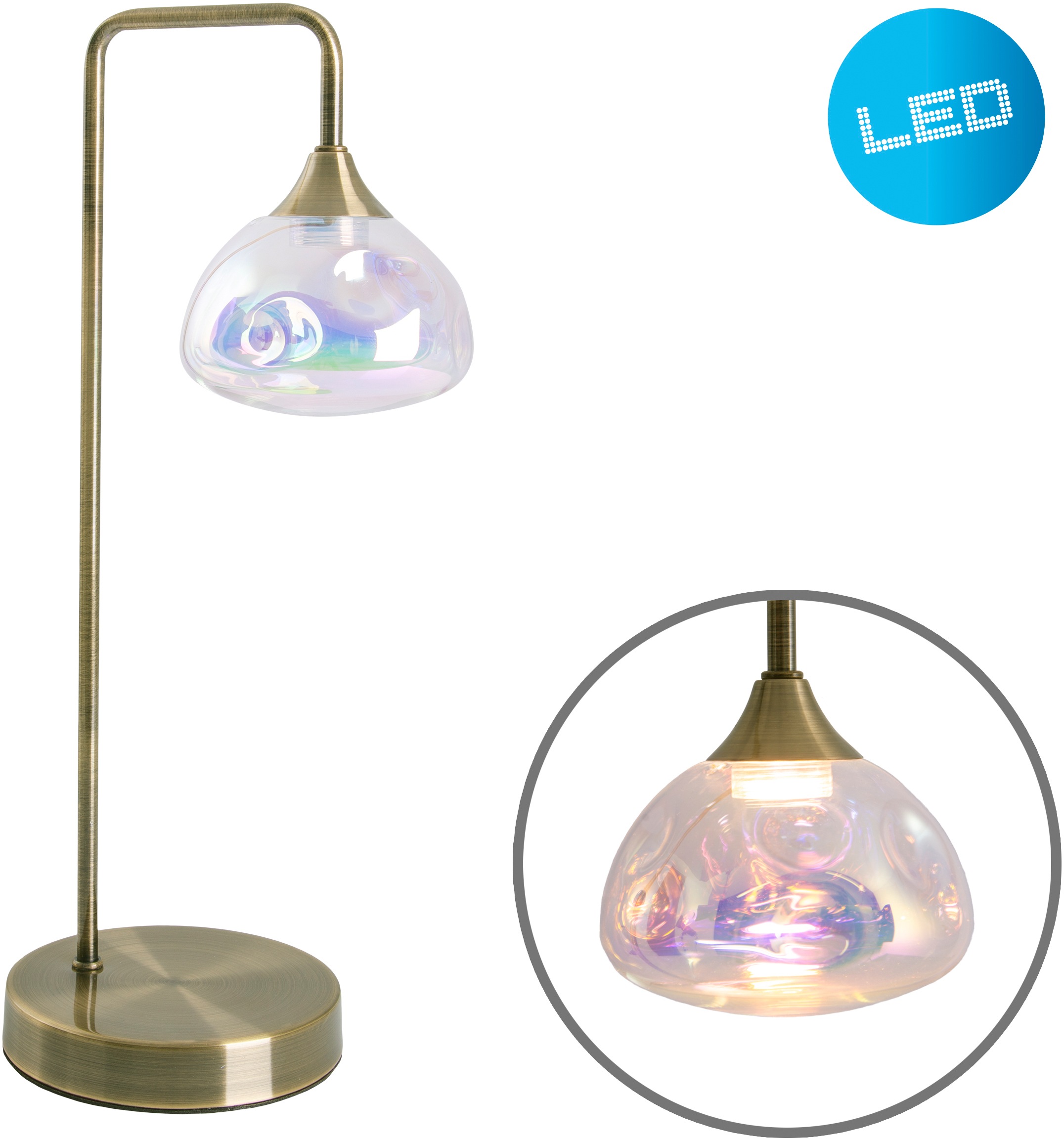1 irisierendes Gestell LEDs Glas online incl. bestellen 6 Tischleuchte flg. 1 LED warmweiß »Varna«, näve messing flammig-flammig,