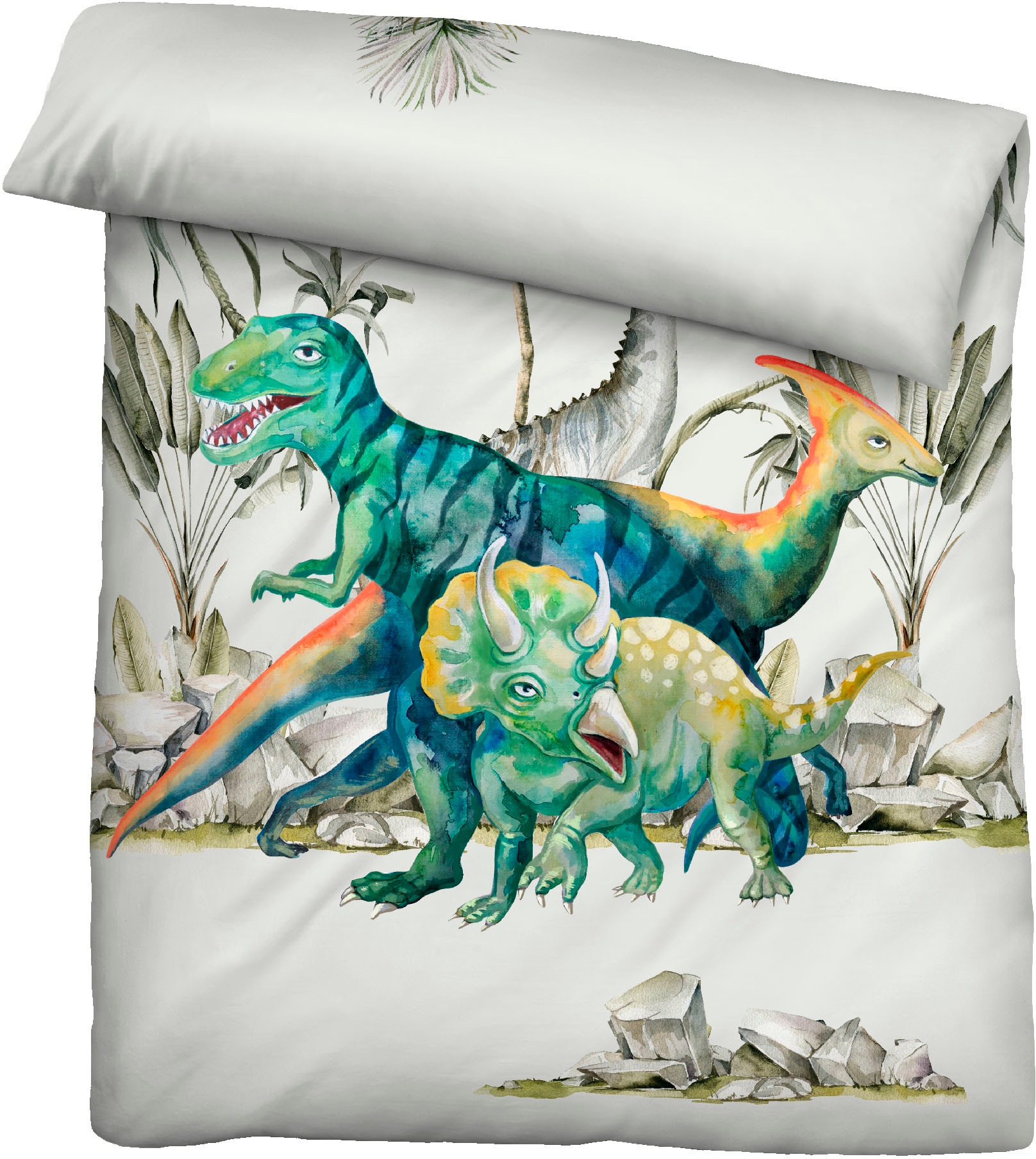 Biberna Kinderbettwäsche »Dinos«, 135/200+80/80 cm, atmungsaktiv, 100% Baumwolle, Reißverschluss