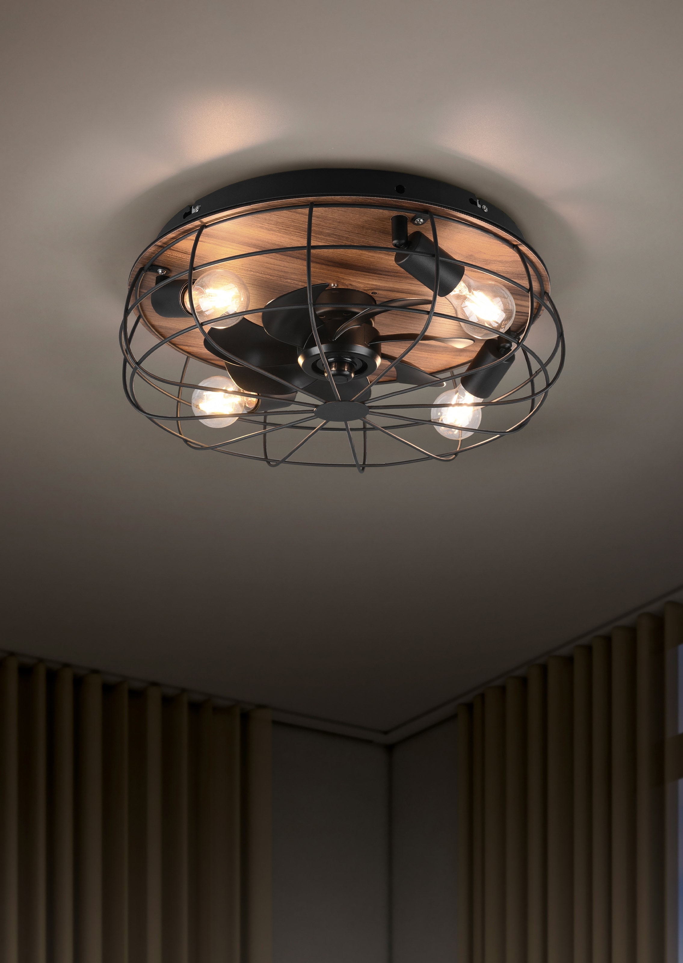 REALITY Leuchten Deckenleuchte »Trondheim Deckenventilator«, 4 flammig, Leuchtmittel E27 | Leuchtmittel wechselbar, Deckenlampe Ventilator getrennt schaltbar