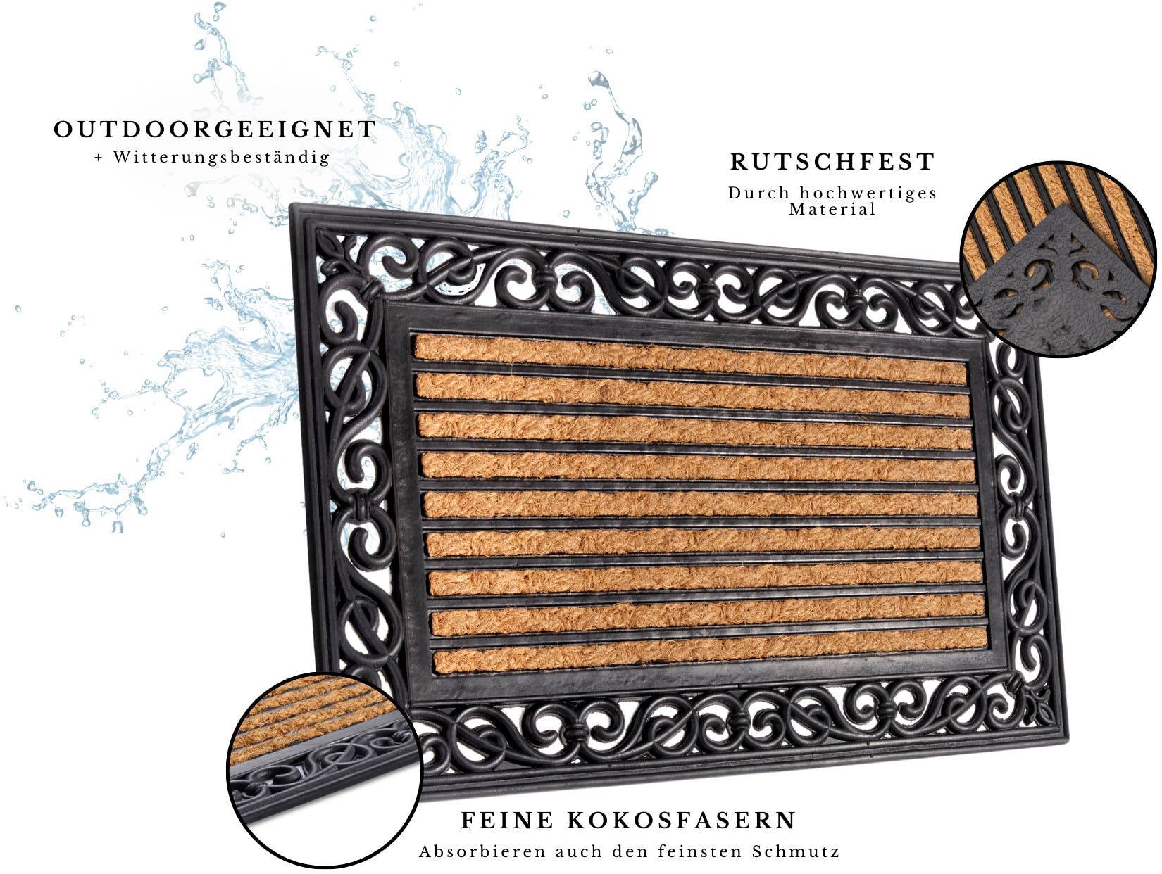 HANSE Home Fußmatte »Mix Mats Gummi Kokos Panama, Türmatte«, rechteckig, 8 mm Höhe, Strapazierfähig, pflegeleicht, robust, wetterfest, UV-beständig