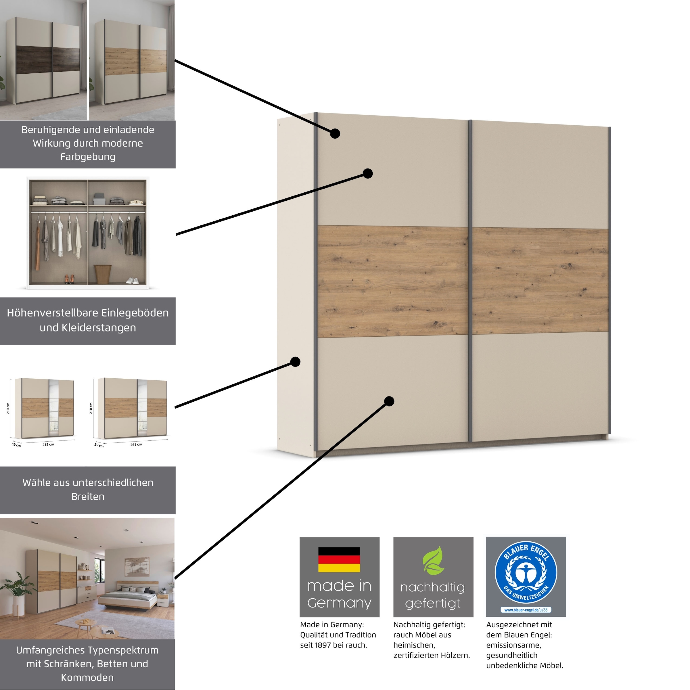 rauch Schlafzimmer-Set »Komplettschlafzimmer Schlafzimmer Schlafzimmermöbel SAJO« Set, Set: Kleiderschrank mit/ohne Spiegel, Bett in 2 Breiten, 2 Nachttische, 4 Stk. tlg. optional mit Spiegel am Kleiderschrank MADE IN GERMANY