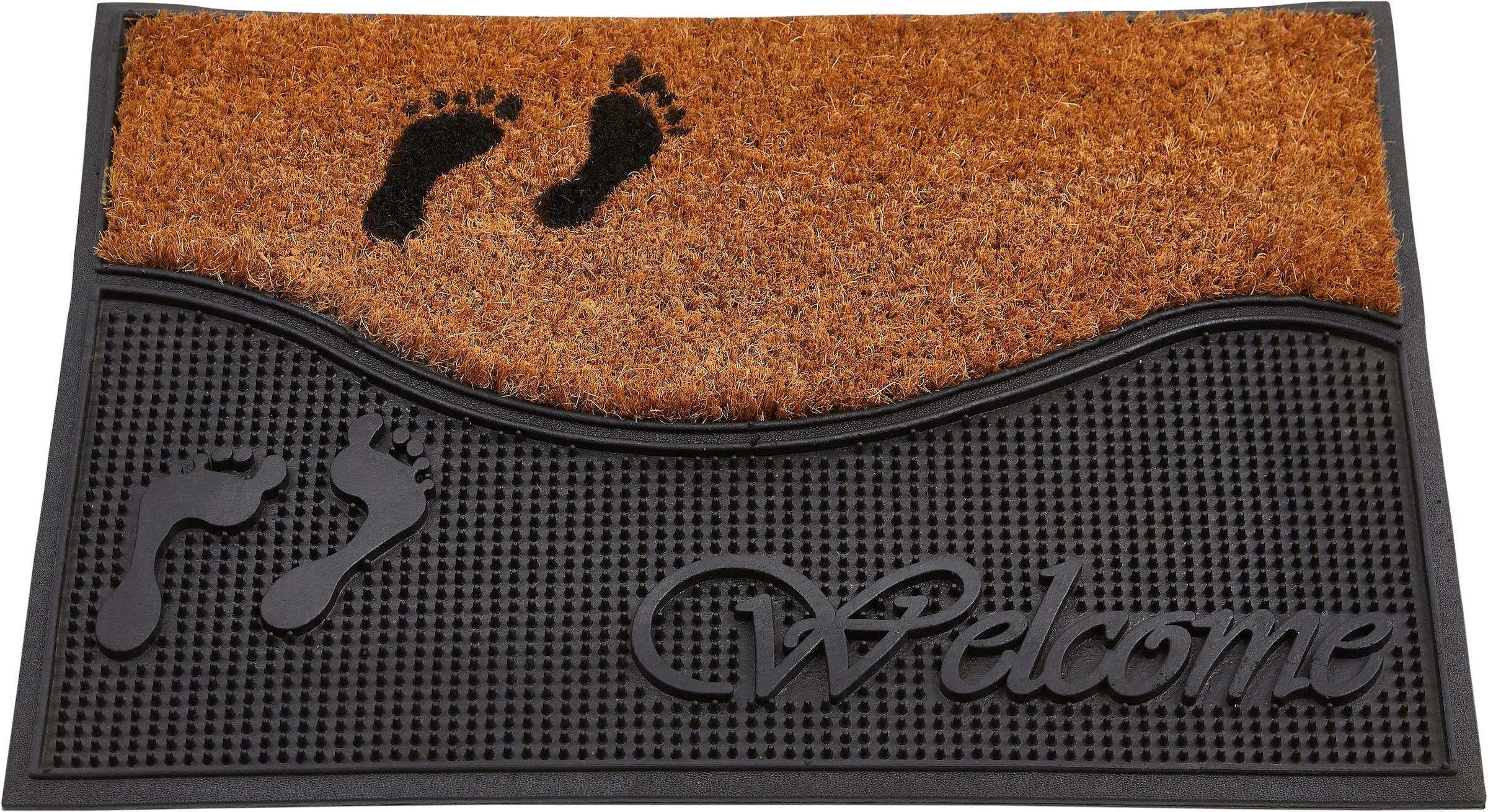 Andiamo Fußmatte »Welcome Steps«, rechteckig, Schmutzfangmatte, aus Gummi & Kokos, mit Schriftzug, rutschhemmend