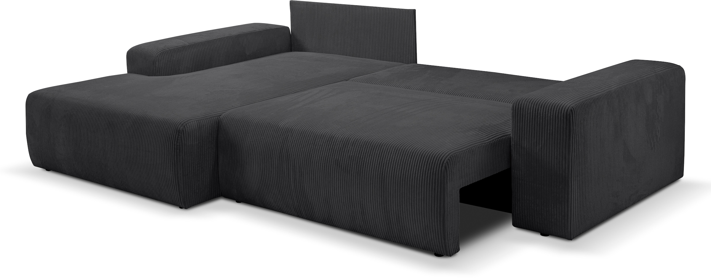 WERK2 Ecksofa »Rotterdam-L, kuschelweicher Cord oder Breitcord, L-Form, Breite 267 cm«, Design Ecksofa mit Schlaffunktion & Bettkasten, Cord, Anthrazit