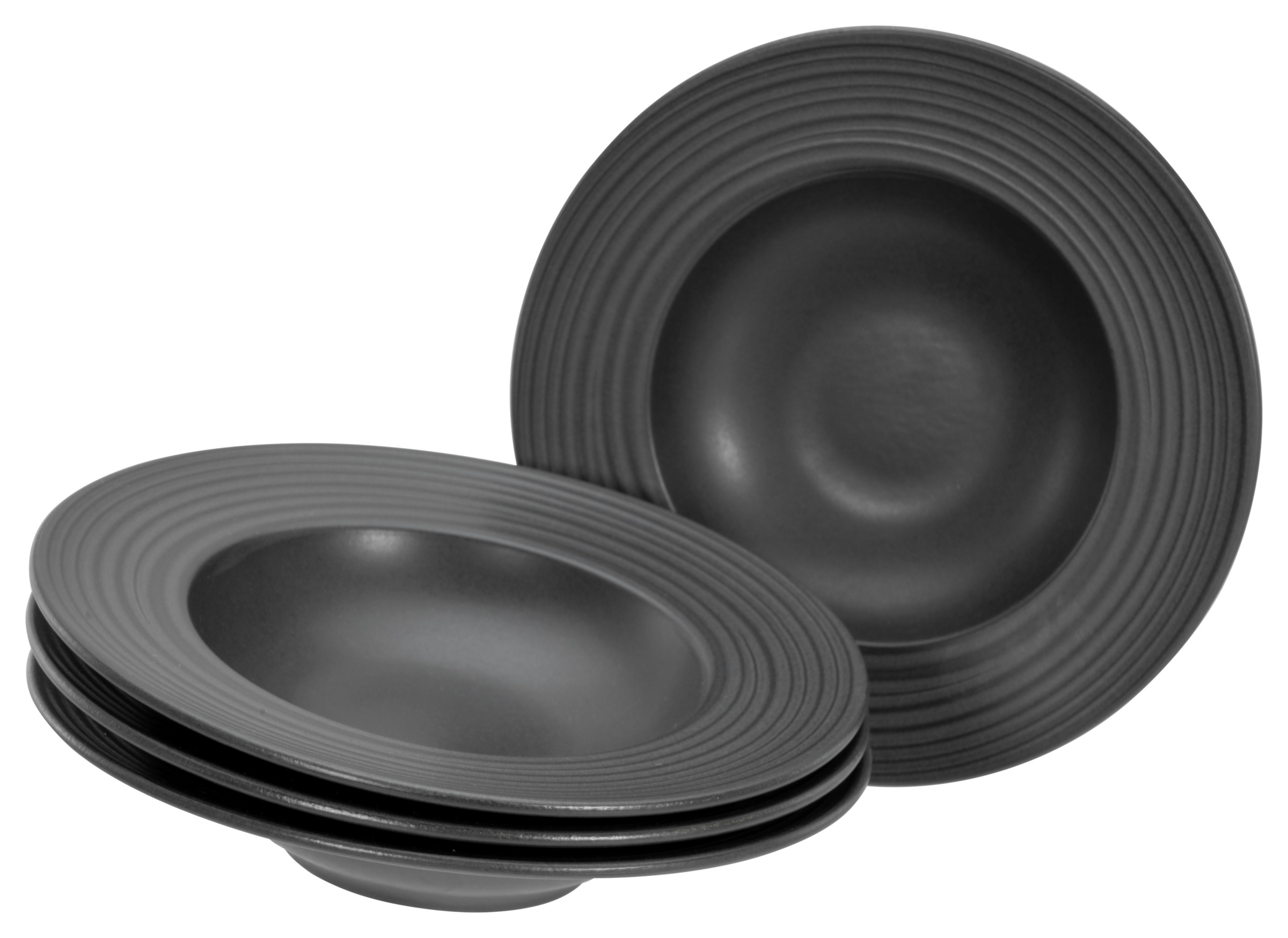 CreaTable Pastateller »Lava Stone Black, Pasta Gourmetteller Set 4-tlg«, (Set, 4 St.), Seidenmatte Glasur