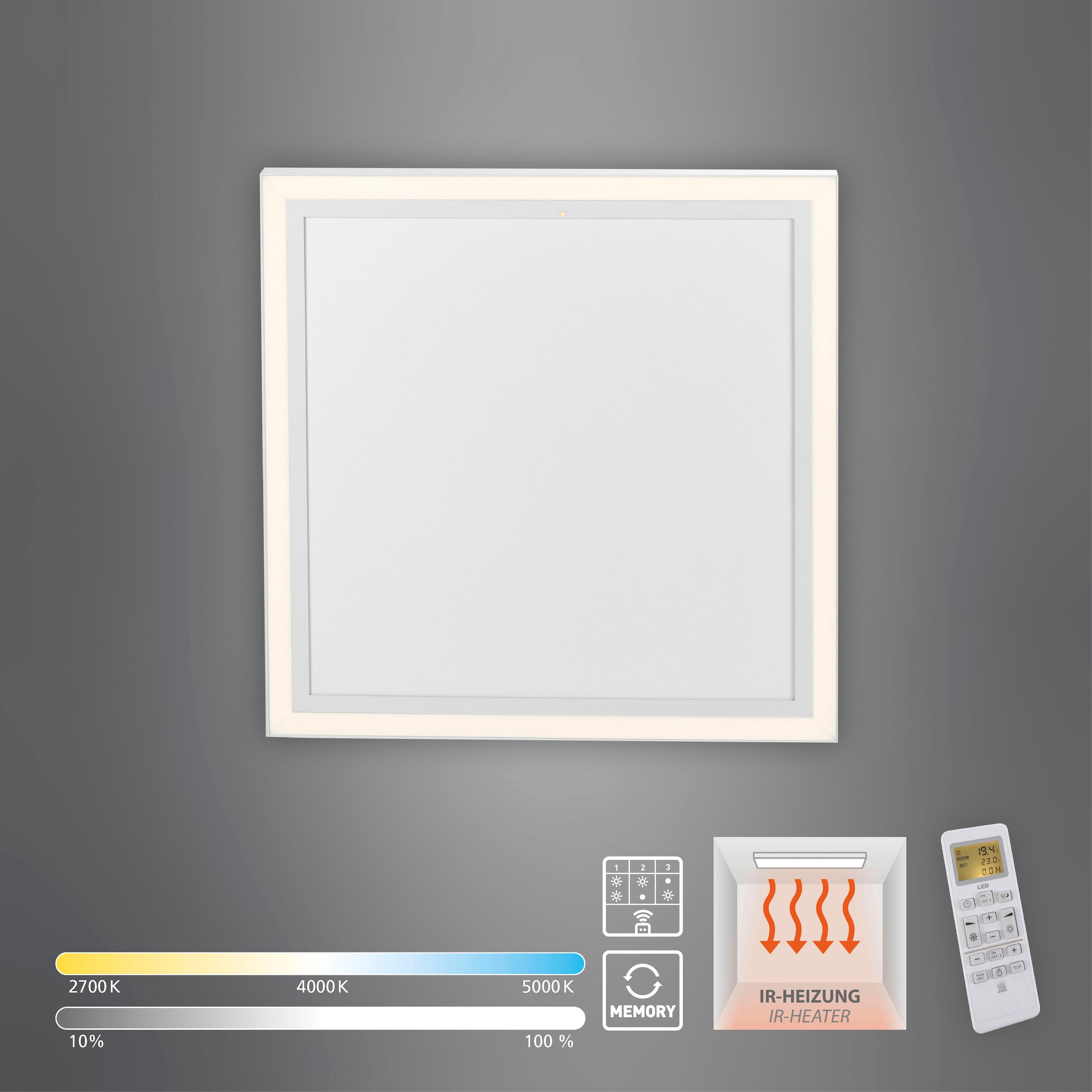 JUST LIGHT Deckenleuchte »BEROA«, 1 flammig, Leuchtmittel LED-Board | LED fest integriert, Deckenpanel mit IR-Heizung 450W, Funk Fernbed., Funkthermostat