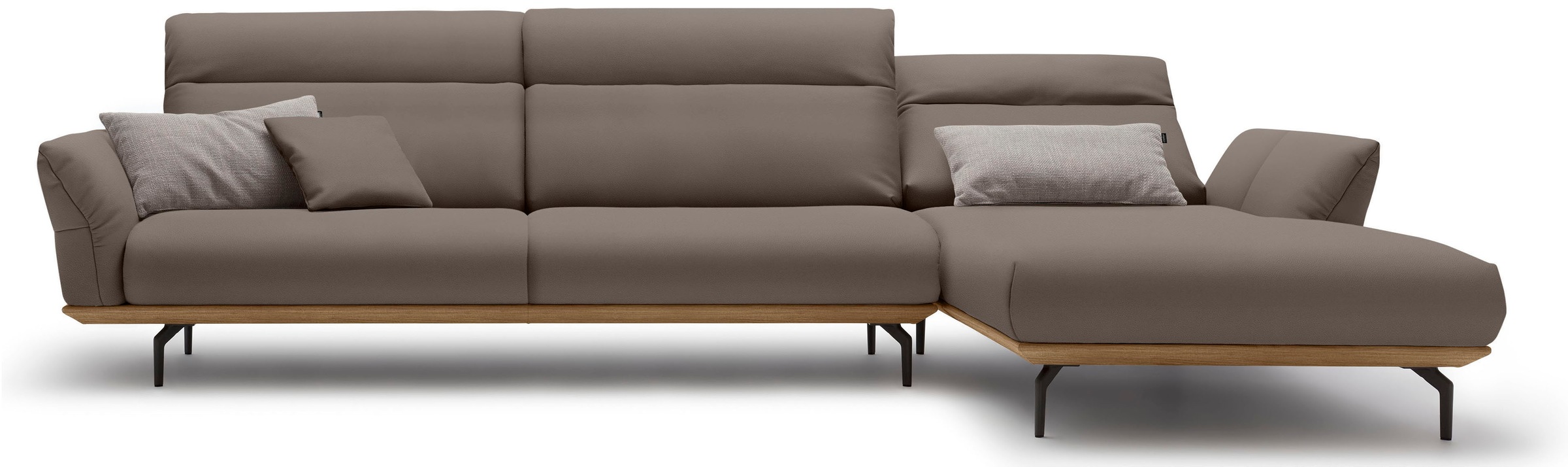 Creation BY ROLF BENZ Ecksofa »CR.460«, Sockel in Nussbaum, Winkelfüße in Umbragrau, Breite 338 cm