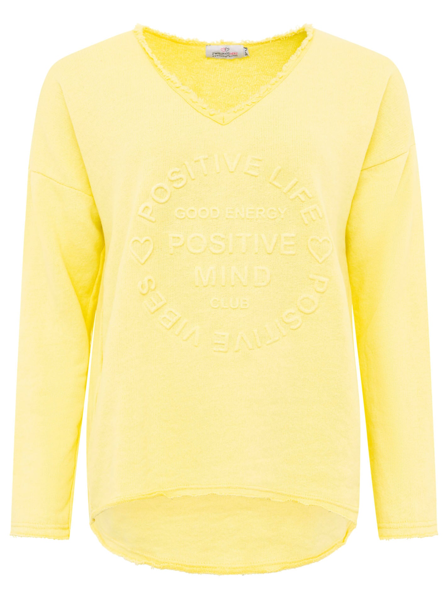 Zwillingsherz Sweatshirt »"Positive Mind"«, Mit V-Ausschnitt im Used Look und Stempeldruck