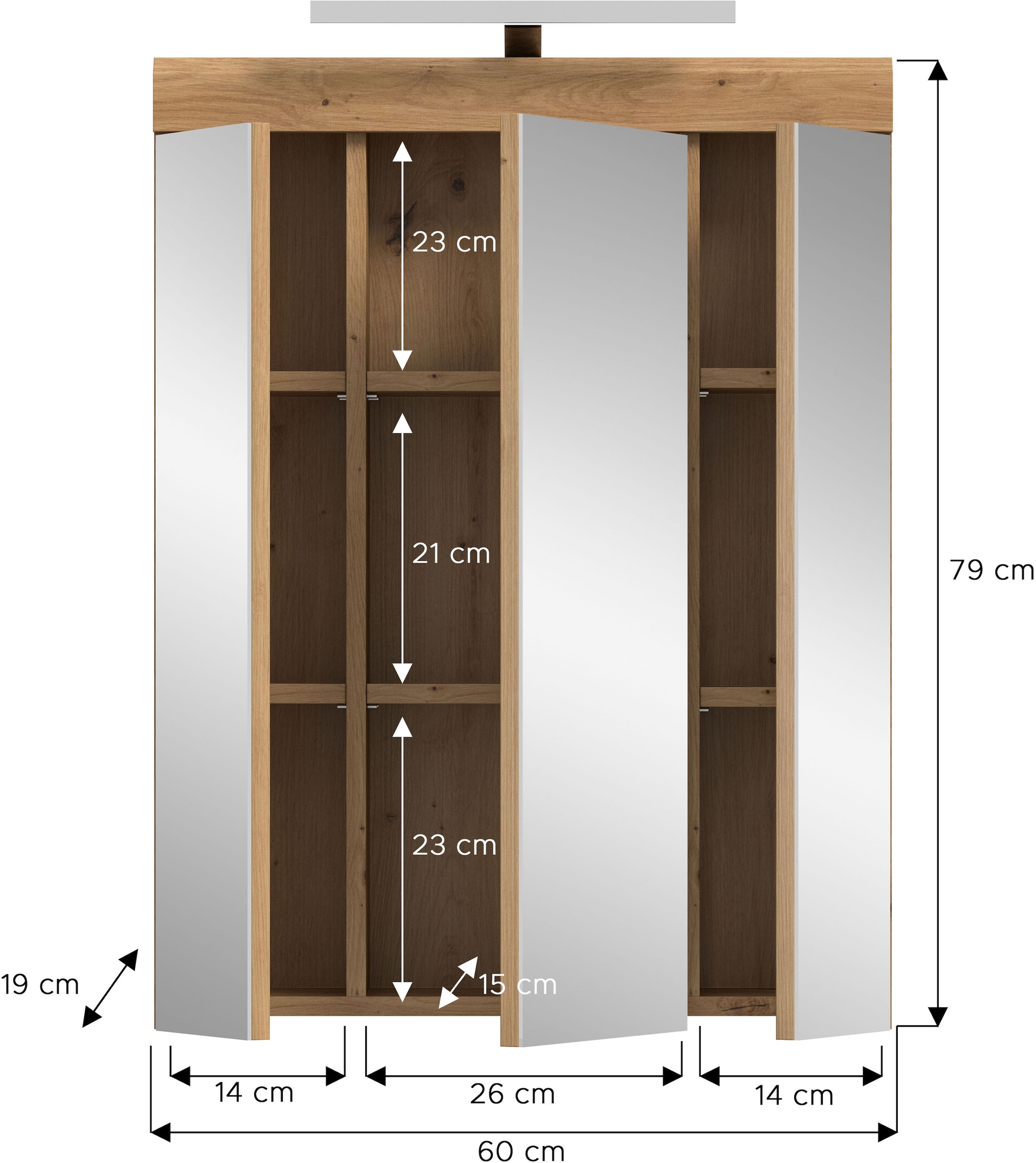 welltime Badezimmerspiegelschrank »SIENA, Breite 60cm, inkl. Beleuchtung, 3 Spiegeltüren, 9 Fächer« Set, TOPSELLER!,  in verschiedenen Farben erhältlich, Badmöbel, Badschrank, Schrank, Bad