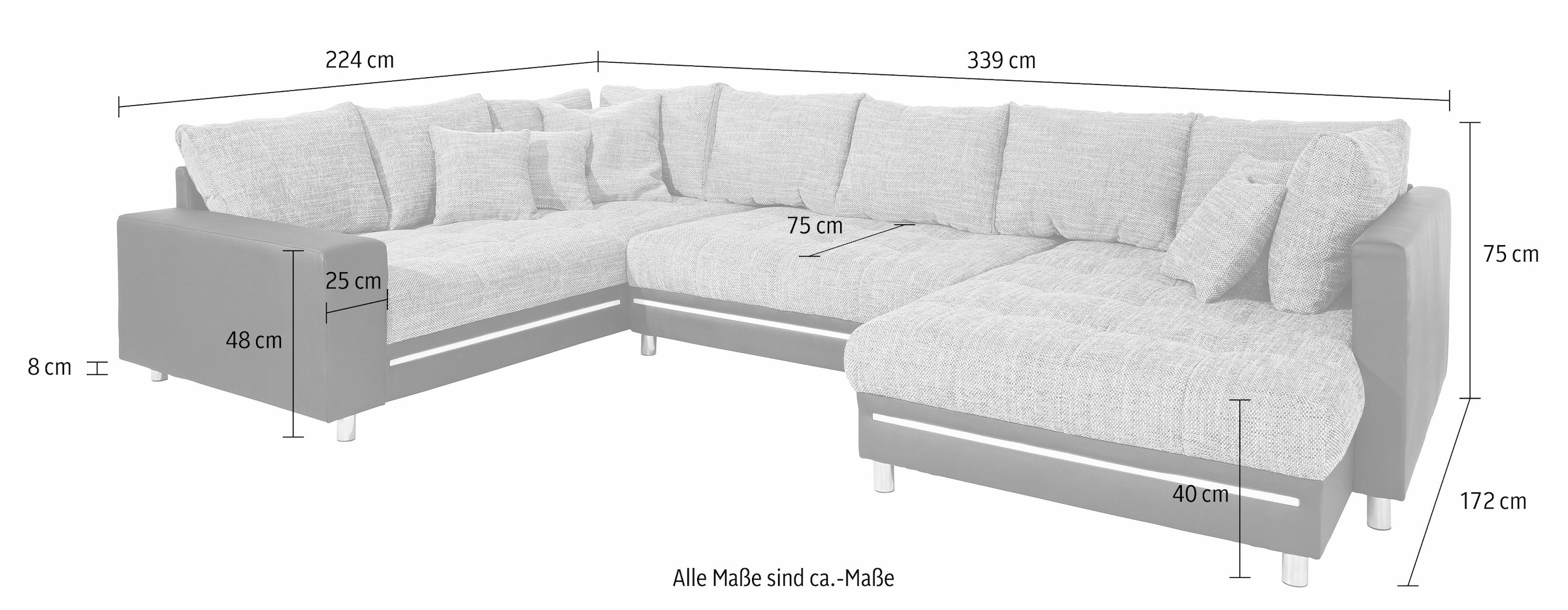 Mr. Couch Wohnlandschaft »Tobi U-Form«, wahlweise mit Kaltschaum (140kg Belastung/Sitz) und RGB-Beleuchtung