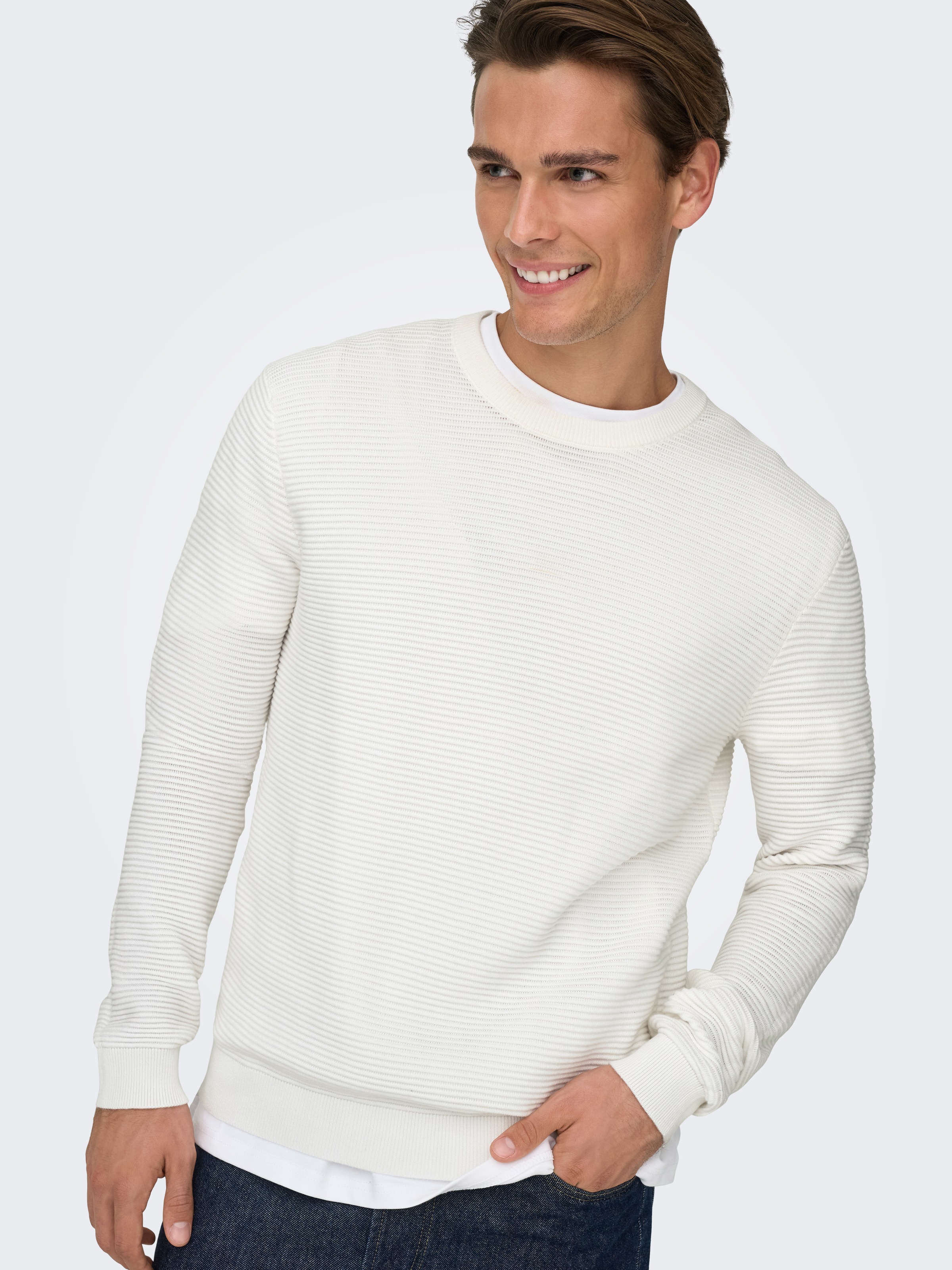 ONLY & SONS Rundhalspullover »ONSRON REG LS CREW NECK KNIT NOOS« Baumwolle, regular fit
