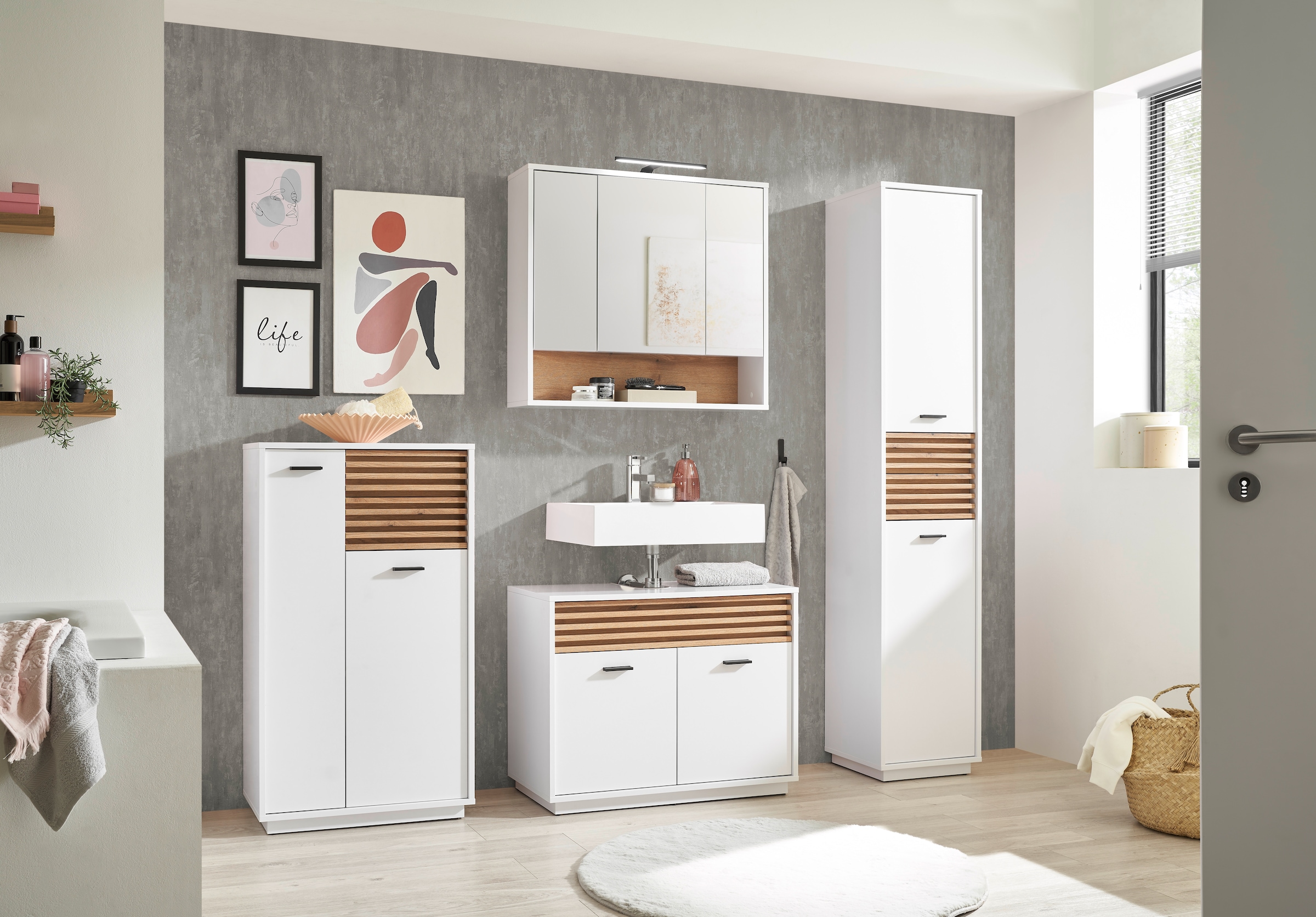 BASIC by Balculina Waschbeckenunterschrank »Liguria B/H/T 80x64x40 cm« 1 Stk. tlg. Breite 80cm, Unterflurauszug, FSC-Mix 70%