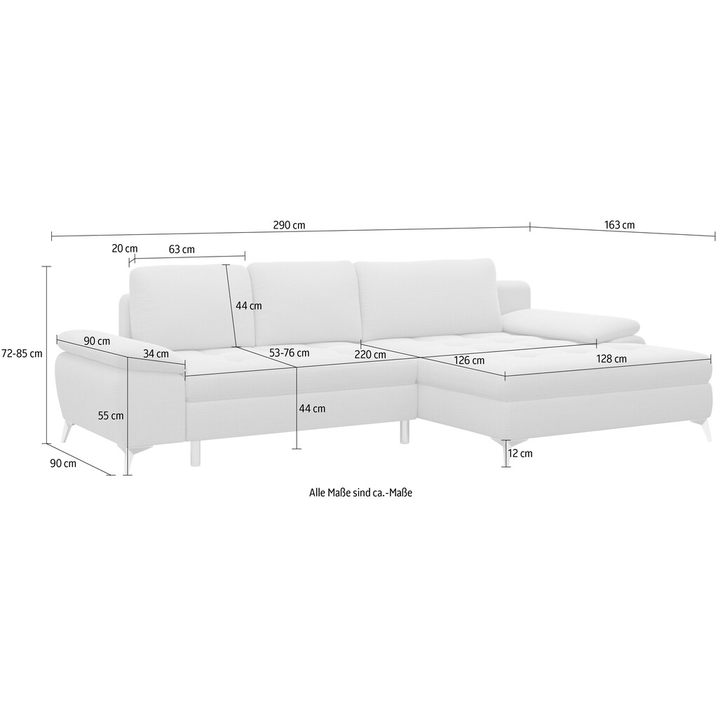 sit&more Ecksofa »Latigo L-Form«, mit Mega-Recamiere, wahlweise mit Bettfunktion und Bettkasten