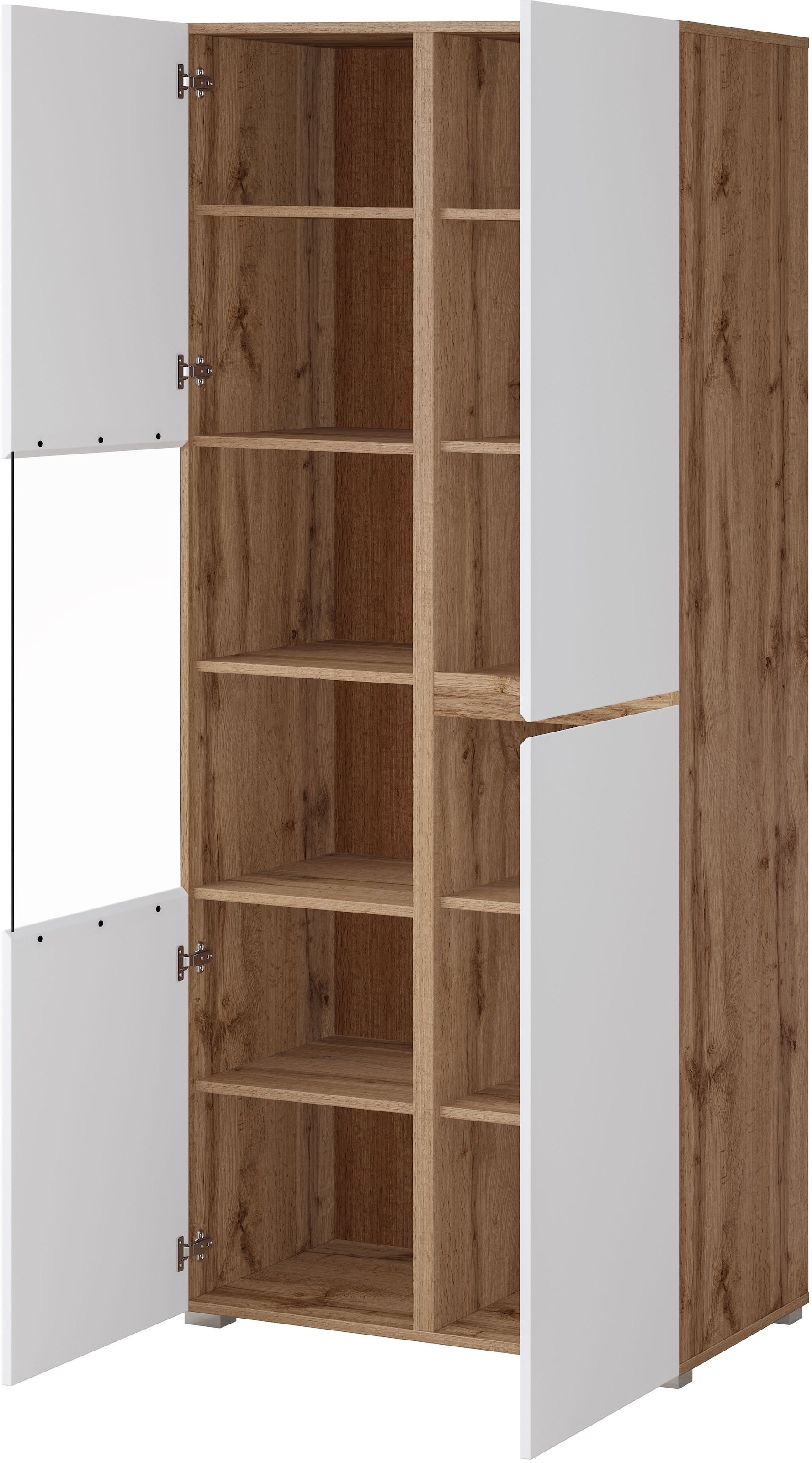 INOSIGN Vitrine »Cross, Höhe 183,5 cm, moderne grifflose Standvitrine mit 3 Türen«, Hochschrank mit viel Stauraum, Glastür und verstellbaren Einlegeböden