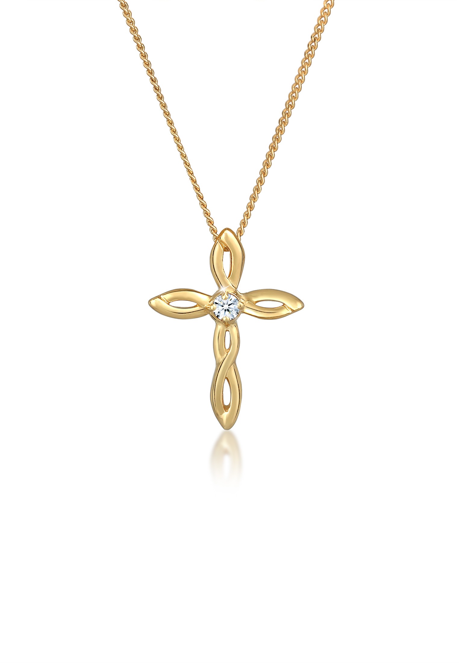Collierkettchen „Kreuz Religion Diamant (0.03 ct.) 585er Gelbgold“ Gold + weiß 0.03 ct mit Diamanten 45 – 0.03 ct mit Diamanten