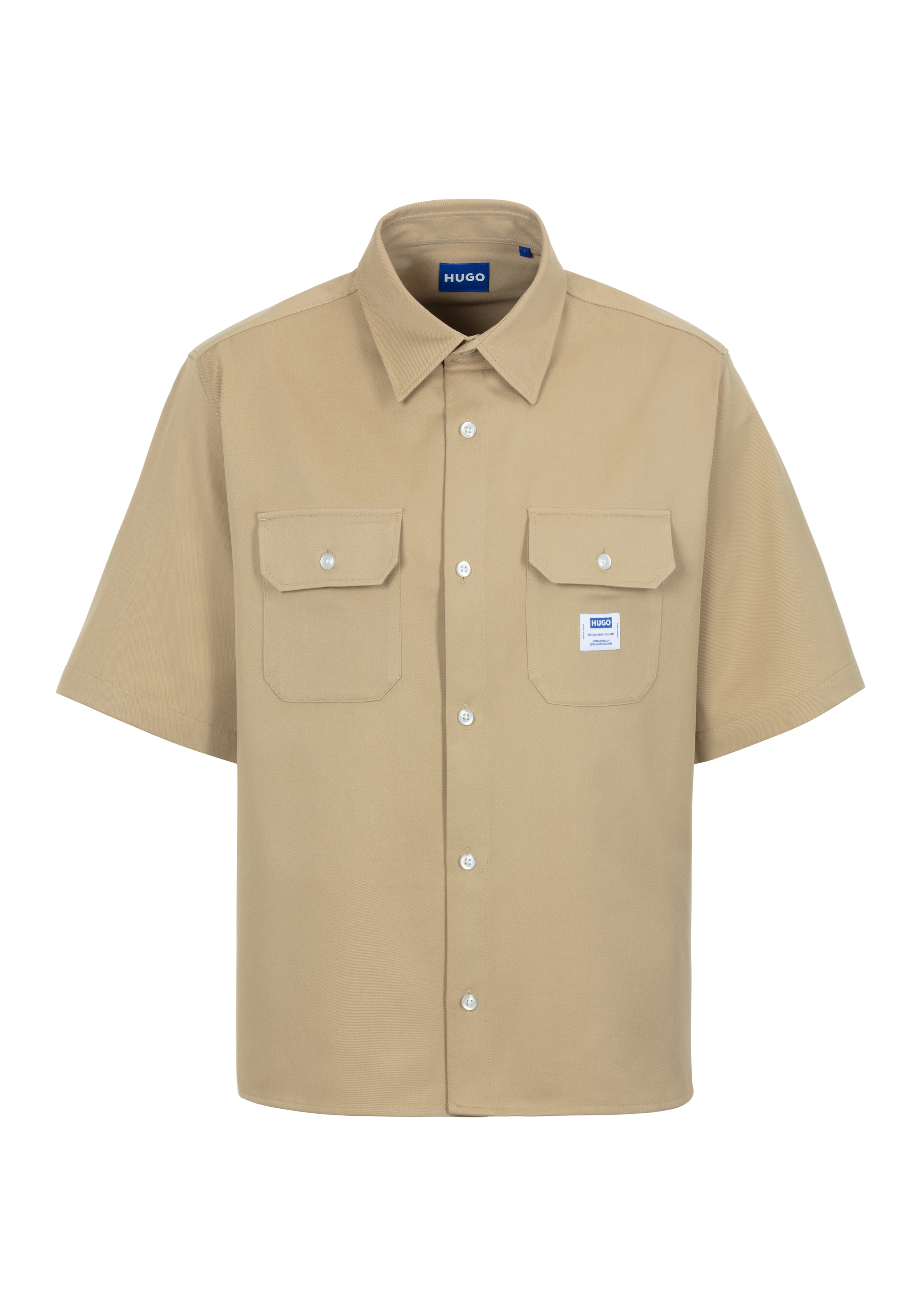 HUGO Blue Kurzarmhemd »Ekyno« mit kontrastfarbenem Logo-Badge auf der Brust