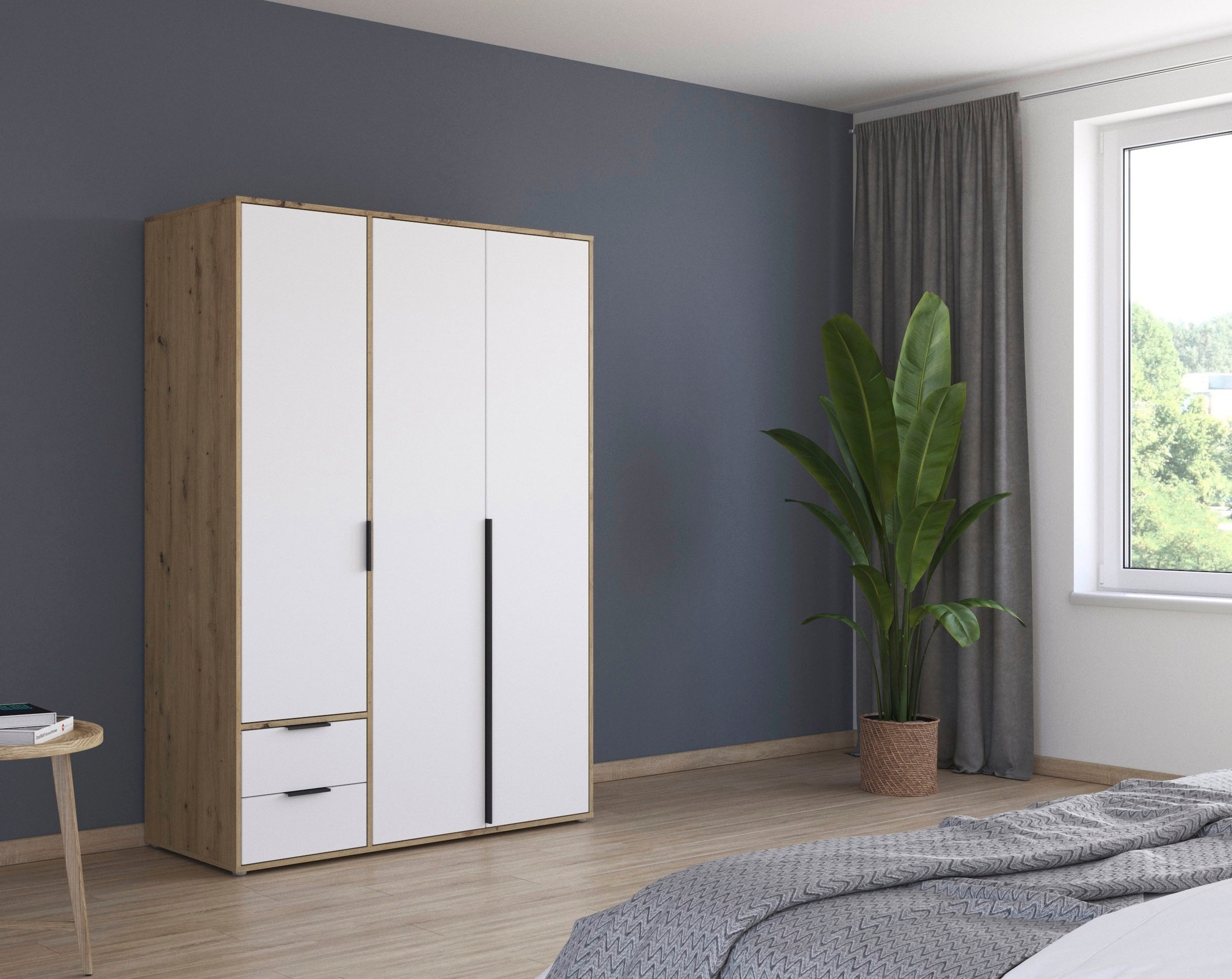 rauch Drehtürenschrank »Kleiderschrank Schrank Garderobe Wäscheschrank NAGATA viel Stauraum«, (in 3 verschiedenen Ausstattungen BASIC/CLASSIC/PREMIUM), mit Schubladen sowie Stangengriffen TOPSELLER MADE IN GERMANY