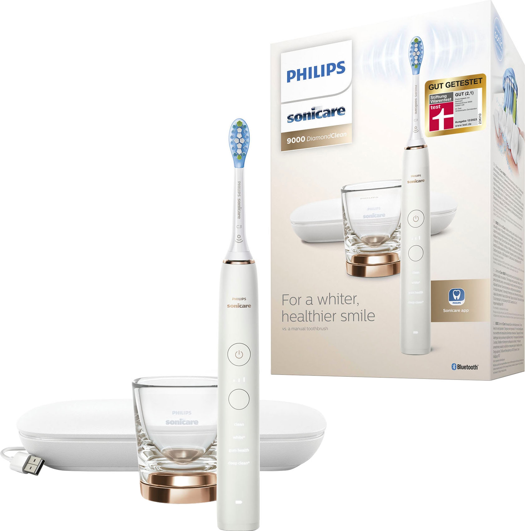 Philips Sonicare Elektrische Zahnbürste »DiamondClean 9000 HX9911«, 1 St. Aufsteckbürsten, mit Schalltechnologie, Ladeglass, USB-Reiseetui