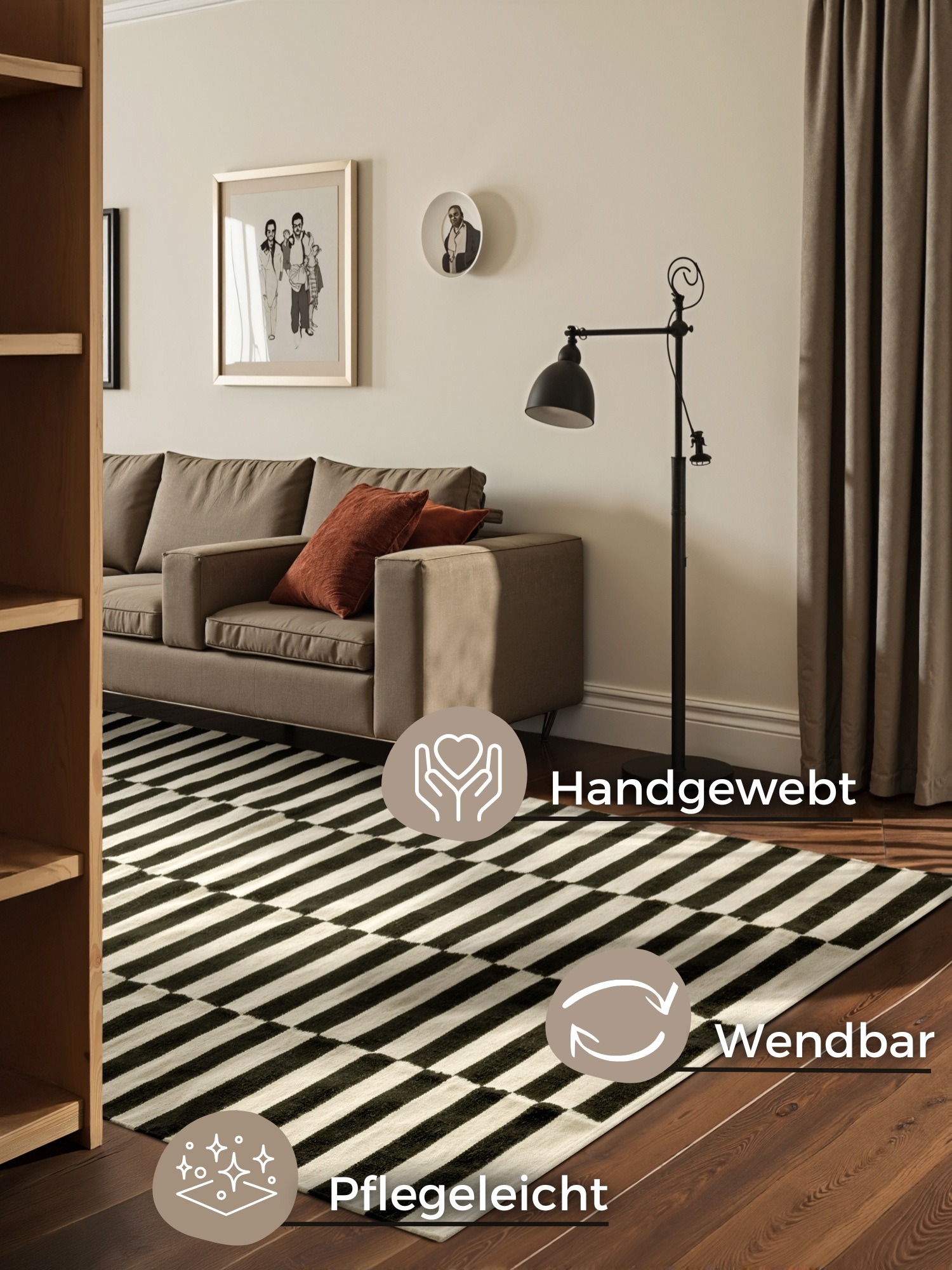 HANSE Home Wollteppich »Donna, schwarz-weiss«, rechteckig, 5 mm Höhe, Handgewebt, Wolle, Natur, Läufer, Wohnzimmer, Schlafzimmer, Streifen