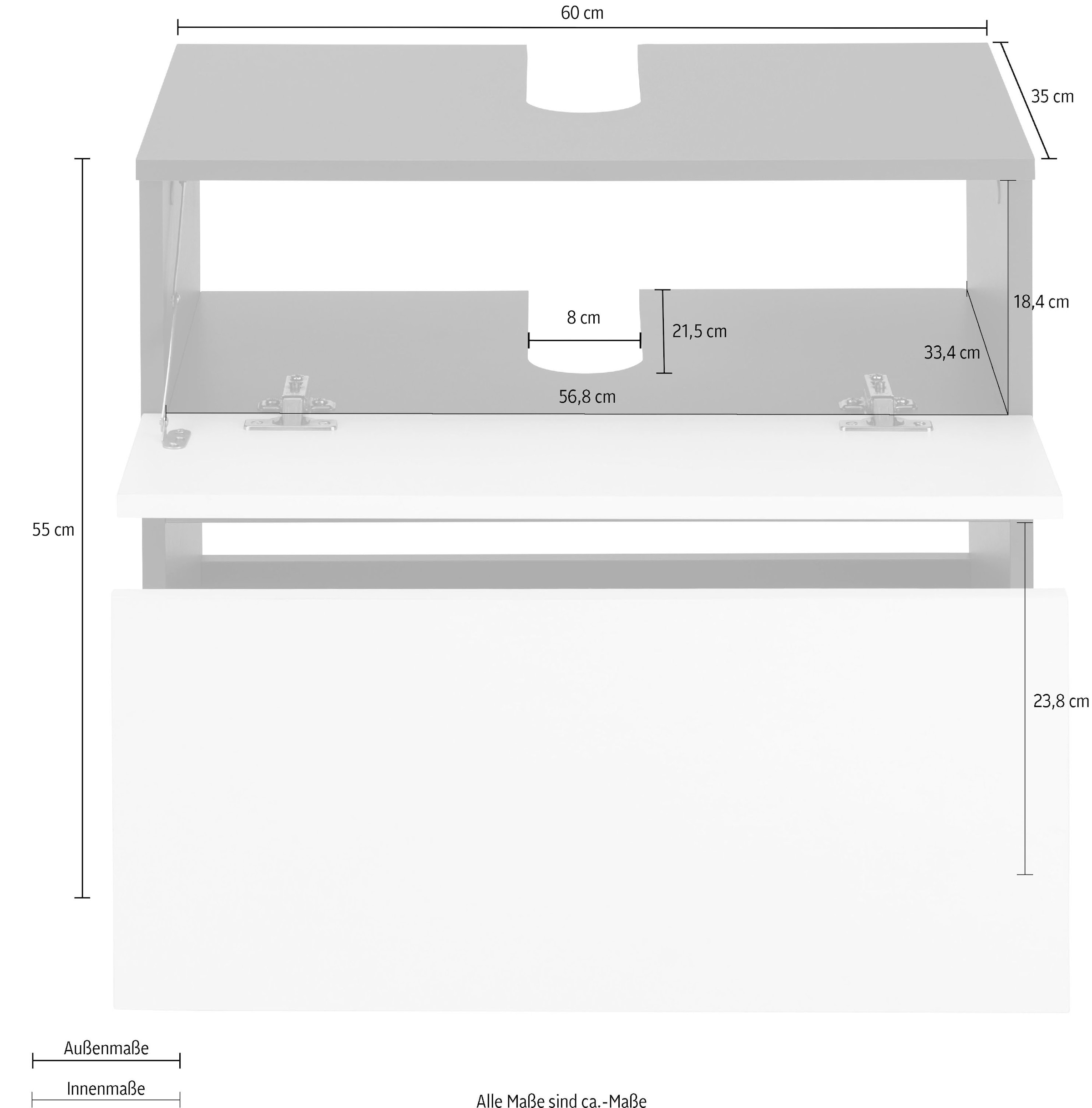 Home affaire Waschbeckenunterschrank »Wisla«, Siphonausschnitt, Push-to-open-Funktion, Breite 60cm, Höhe 55 cm