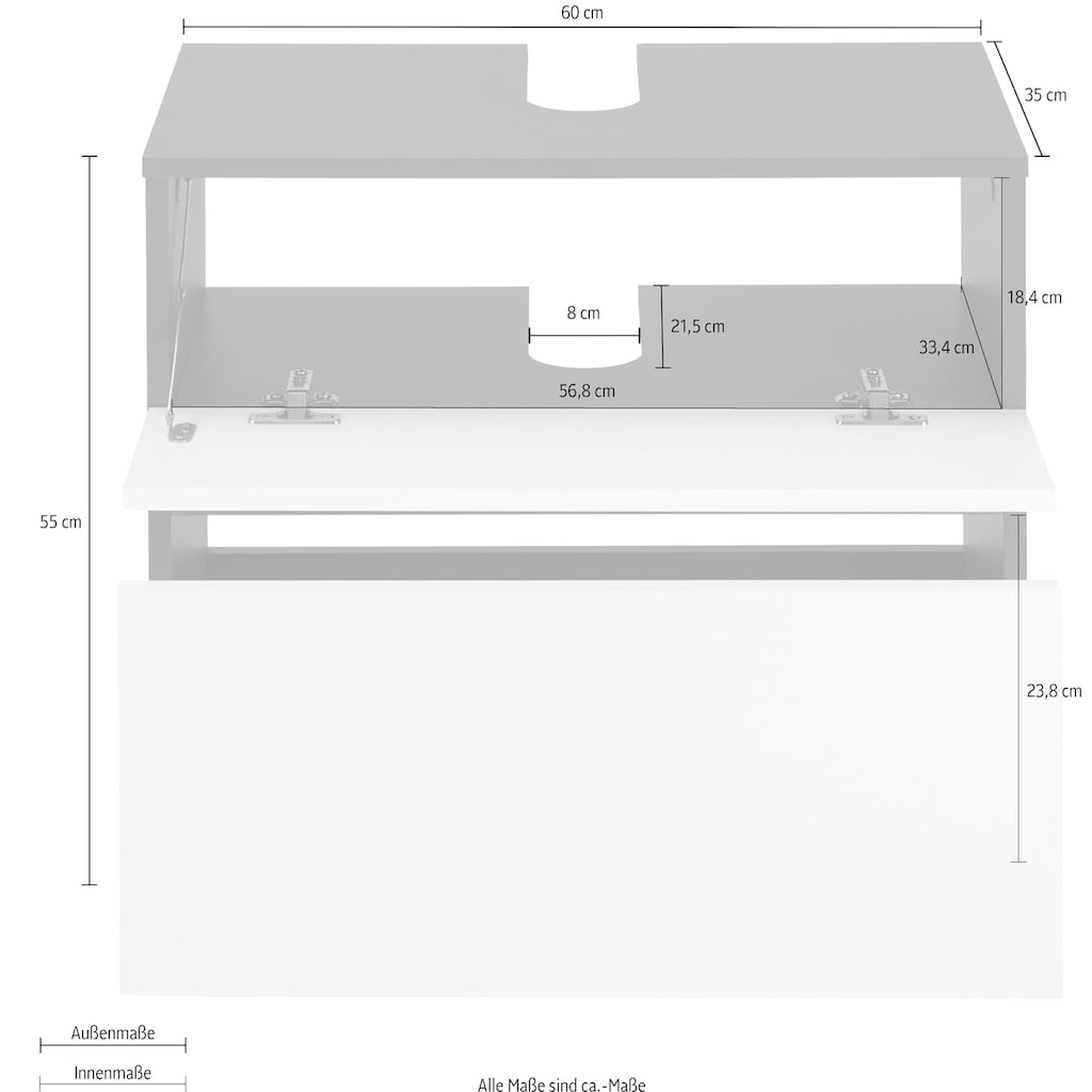 Home affaire Waschbeckenunterschrank »Wisla«, Siphonausschnitt, Push-to-open-Funktion, Breite 60cm, Höhe 55 cm