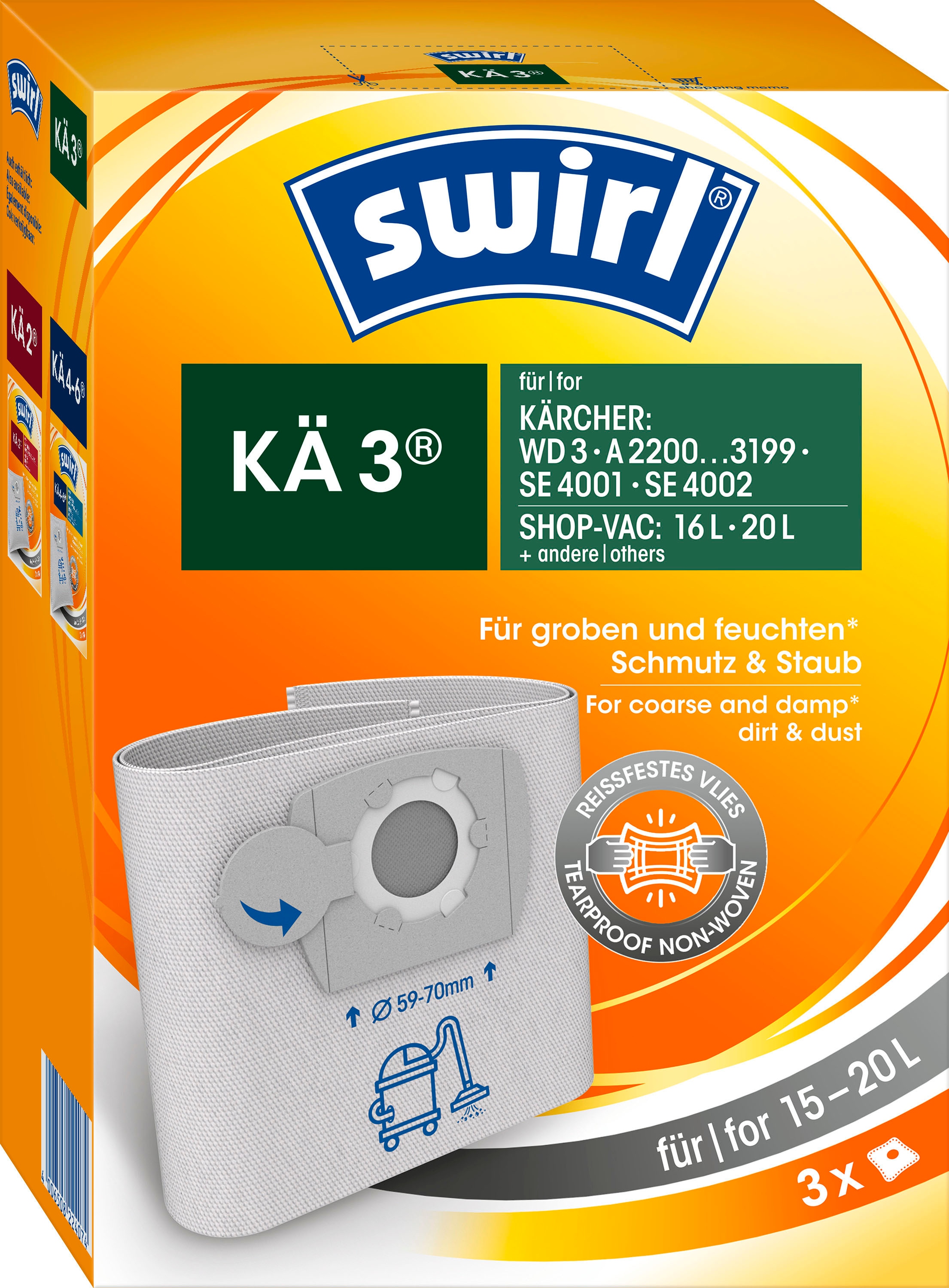 Swirl Staubsaugerbeutel »KÄ 3®«, (Packung, 3 St.), Staubsaugerbeutel für Kärcher & Shop-Vac Nass- und Trockensauger