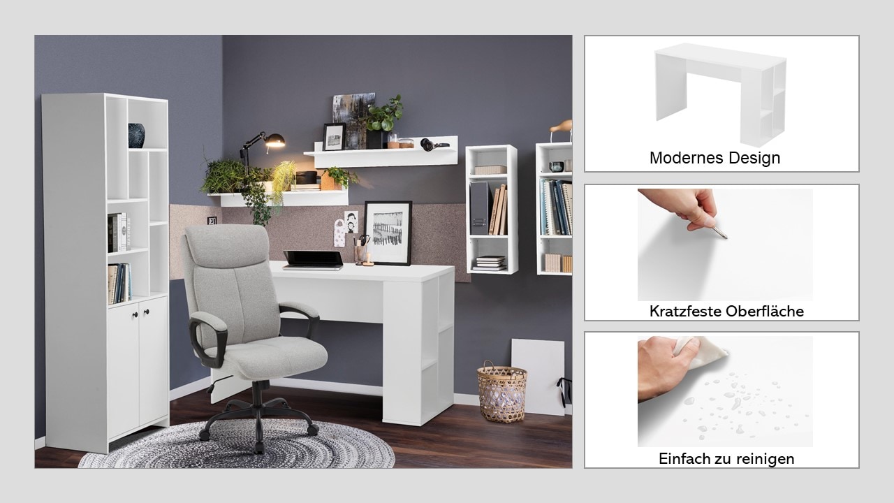 INOSIGN Schreibtisch »Ezzell«, seitlich 4 offene Fächer, kratzfeste Beschichtung, Breite 120 cm
