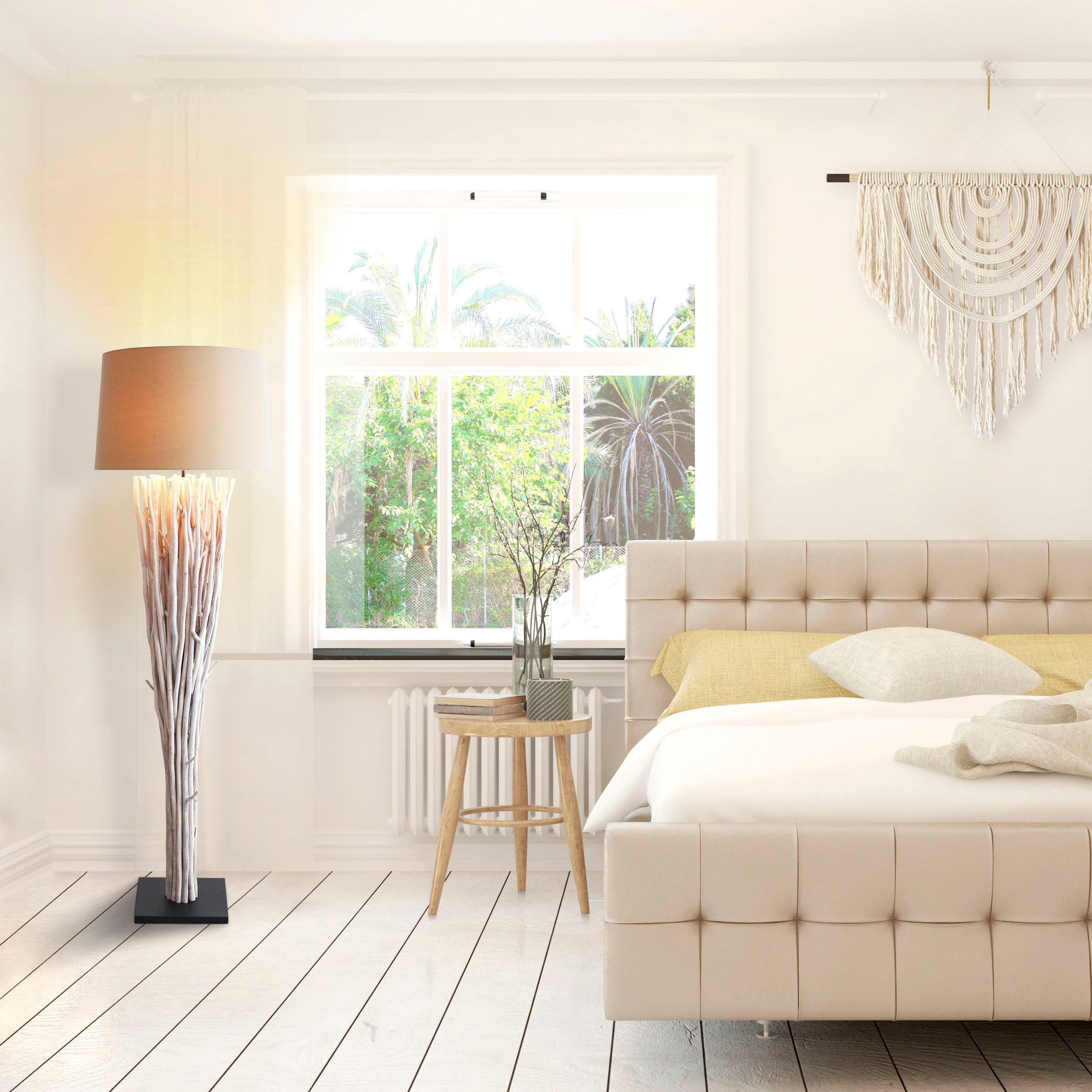 SalesFever Stehlampe »Easton«, 1 flammig, Leuchtmittel E27 | ohne Leuchtmittel, handgefertigt, mit Leinenschirm