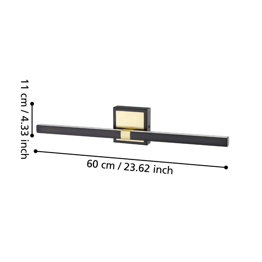 EGLO Wandleuchte »PEGUERA«, 1 flammig, Leuchtmittel LED-Modul | LED fest integriert, Spiegelleuchte, Spiegellampe, Metall, Schwarz und Messing, IP44, 60 cm