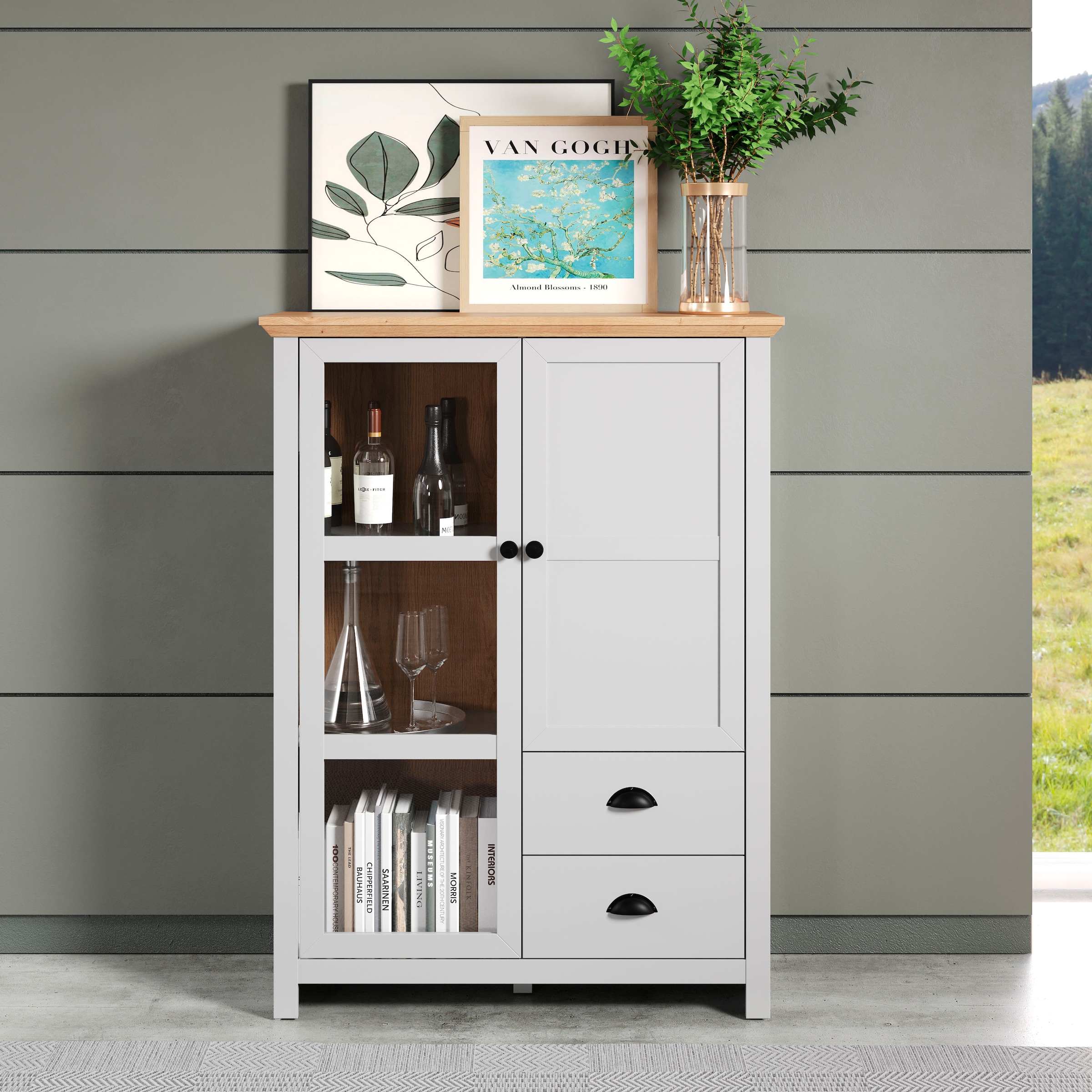 Home affaire Highboard »Herzwill«, Breite 97 cm, Höhe 130 cm, Stauraum, Türen und Korpus, mattes Grau