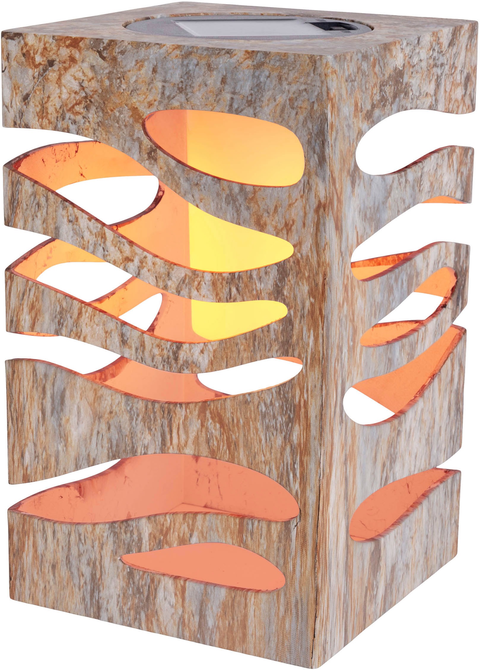 näve LED Solarleuchte »Hilda«, 1 flammig, Leuchtmittel LED-Modul | LED fest integriert, quadratisch, silber/beige Marmoroptik, Flammeneffekt, Dämmerungssensor