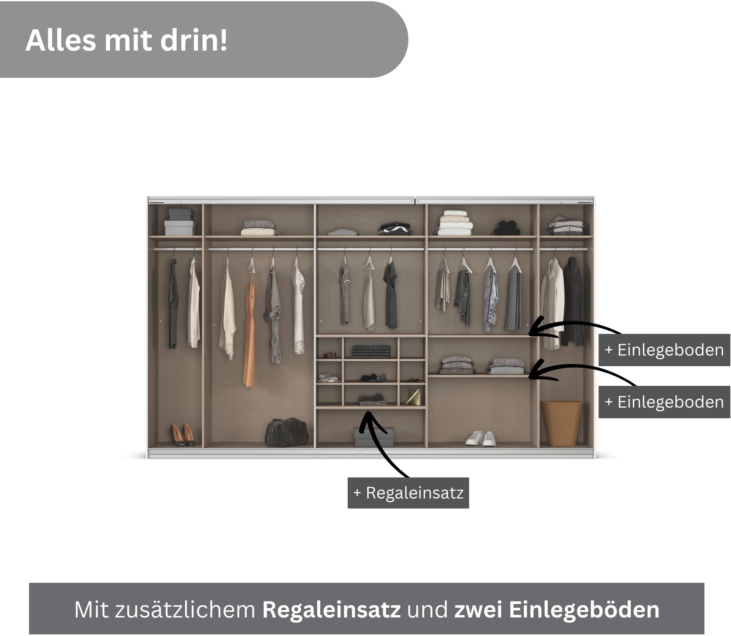 rauch Schwebetürenschrank »Kleiderschrank Schrank Garderobe Wäscheschrank TOMA mit Passepartout«, inkl. Regaleinsatz sowie zusätzlichen Einlegeböden MADE IN GERMANY