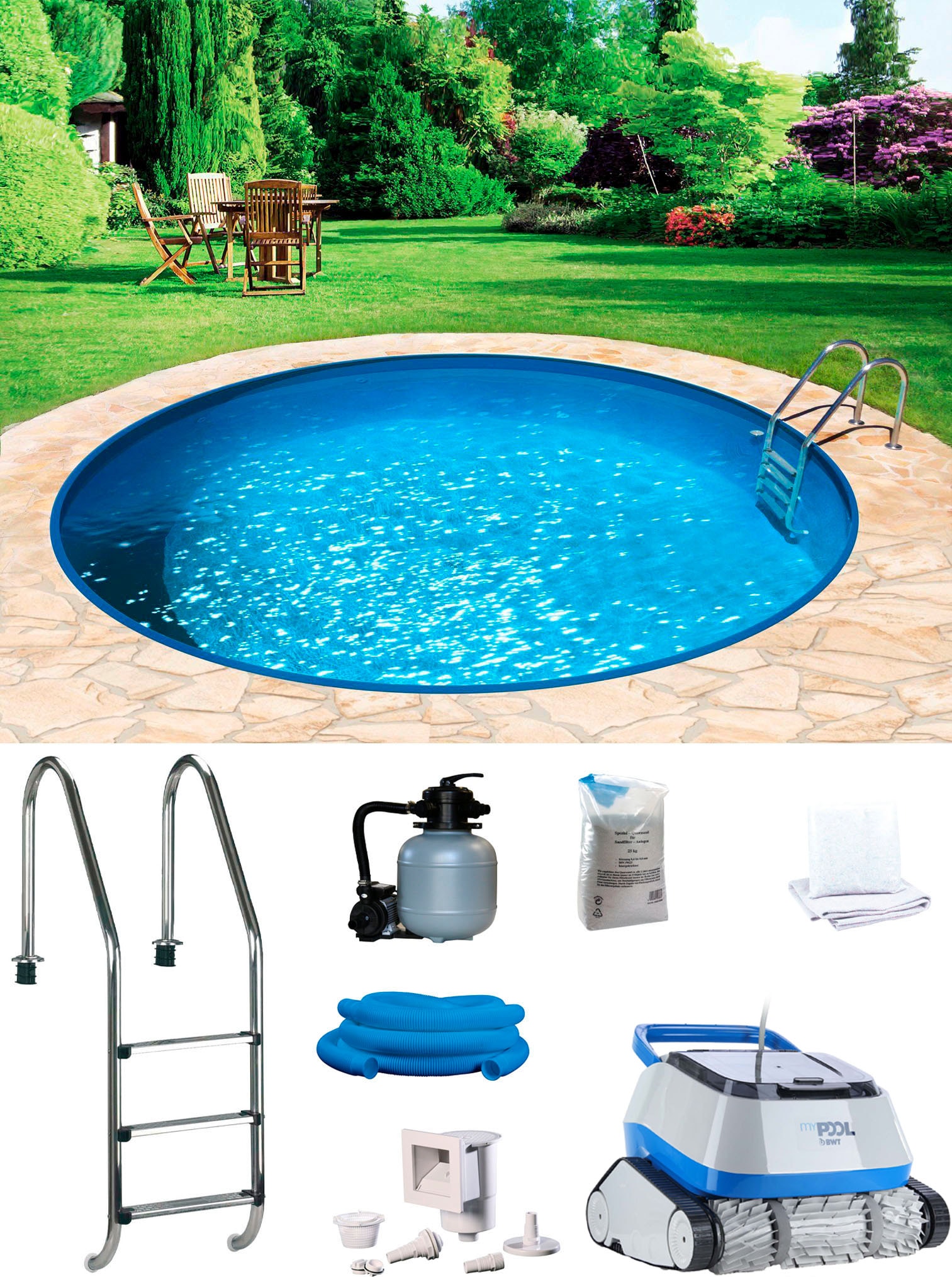 my POOL BWT Rundpool »POWER«, (Komplett-Set, 7 tlg.), inkl. Poolroboter POWER ONE4ALL