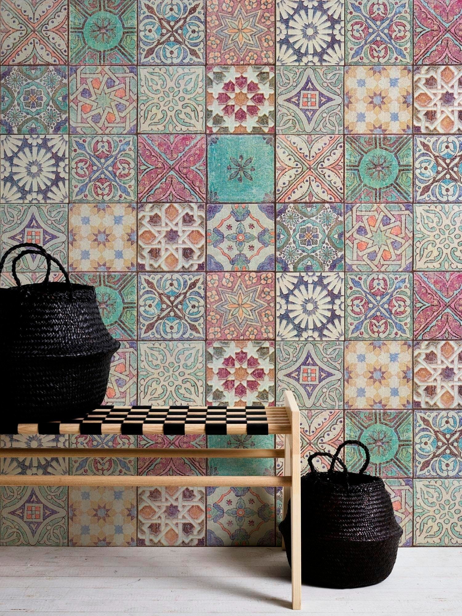 living walls Vliestapete »Neue Bude 2.0«, Strukturmuster-gemustert-Motiv, Vintage Tapete Fliesen Tapeten Wohnzimmer Schlafzimmer Küche Flur Büro