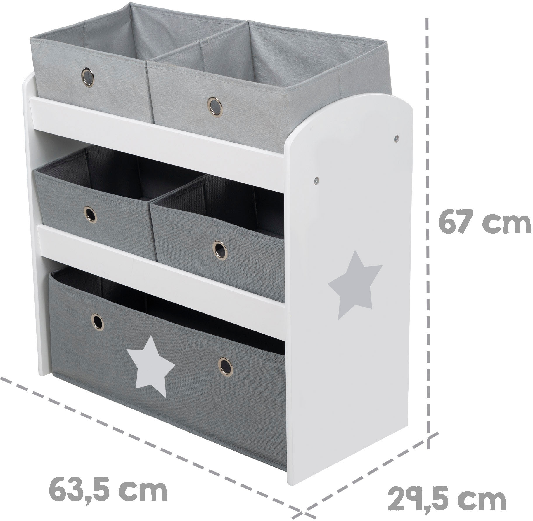roba® Kinderregal »Stars, grau«, inklusive 5 Stoffboxen in 2 Größen