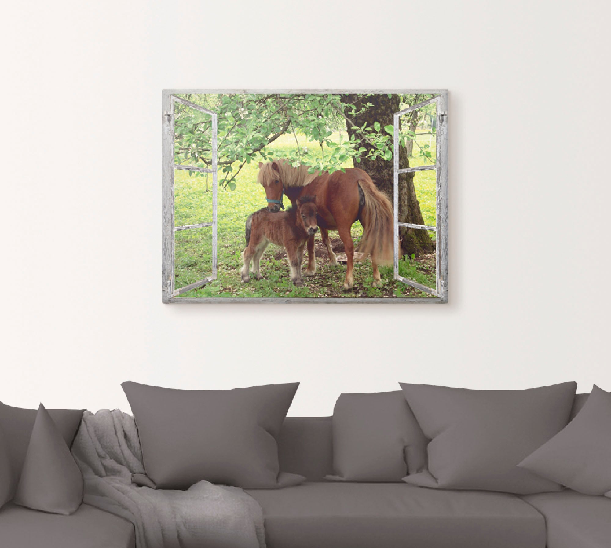 Artland Wandbild "Fensterblick - Pony mit Kind", Haustiere, (1 St.), als Le günstig online kaufen